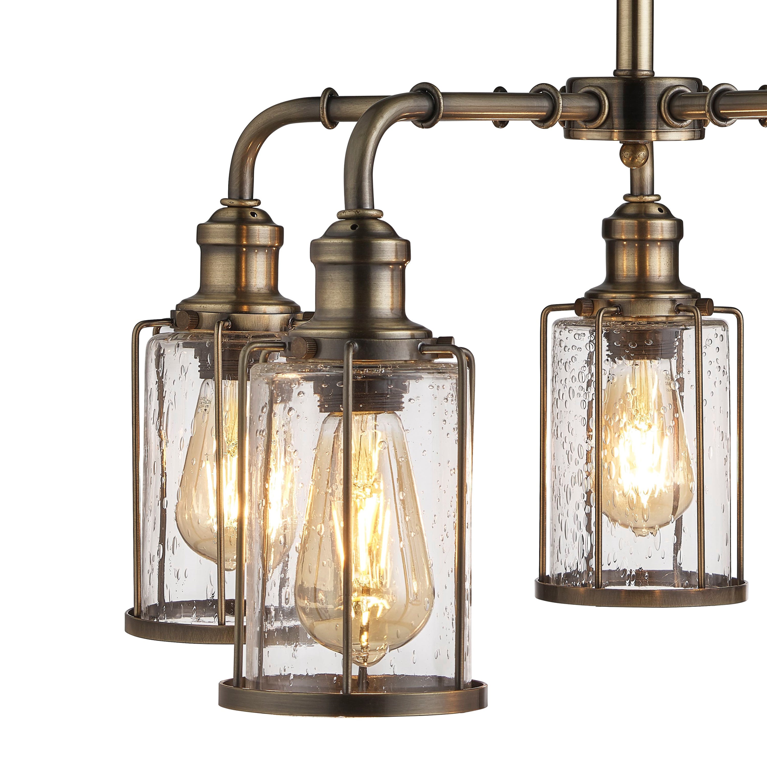 Searchlight Peach 5 Light Pendant, Antique Brass With Seeded Glass