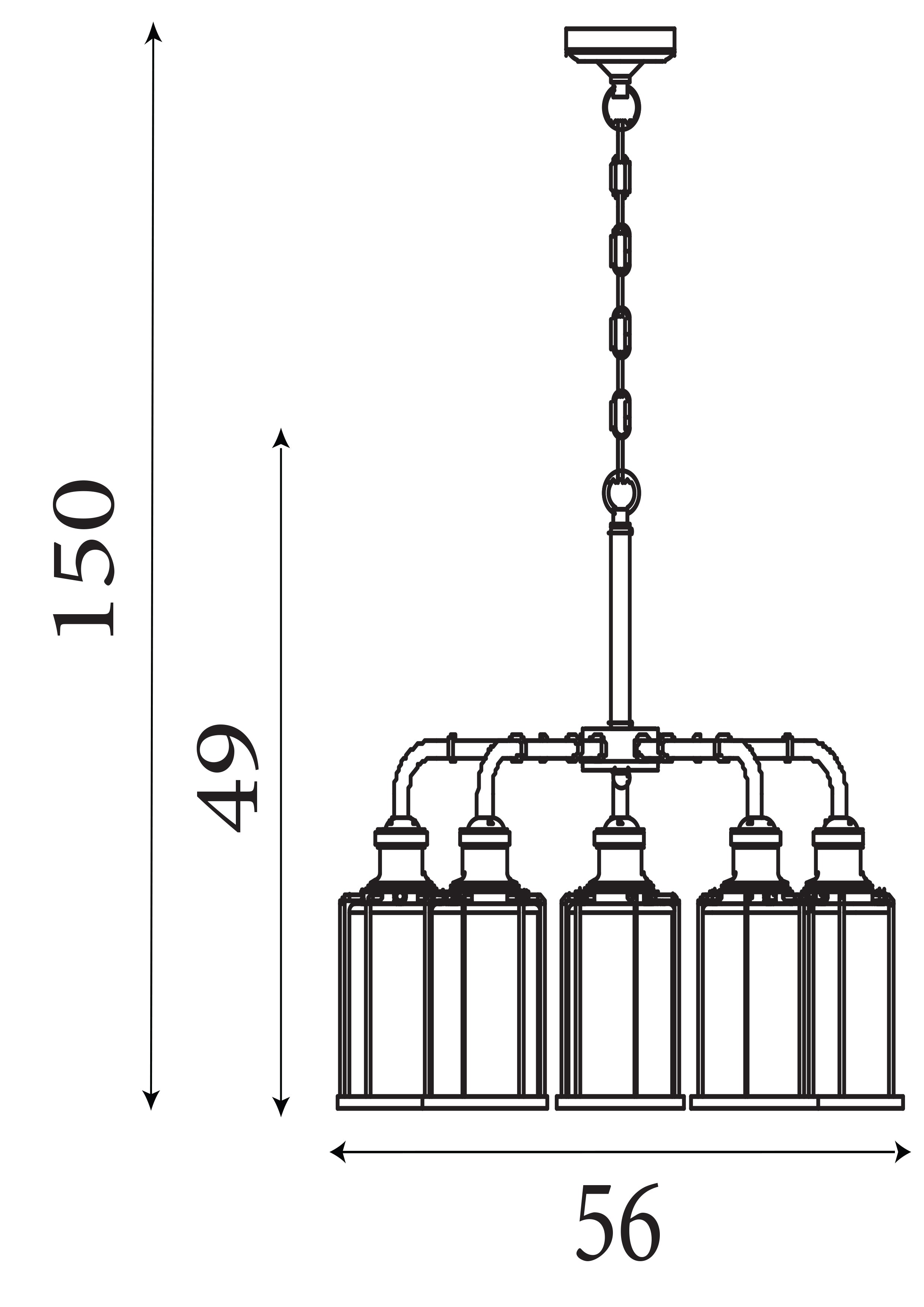 Searchlight Peach 5 Light Pendant, Antique Brass With Seeded Glass