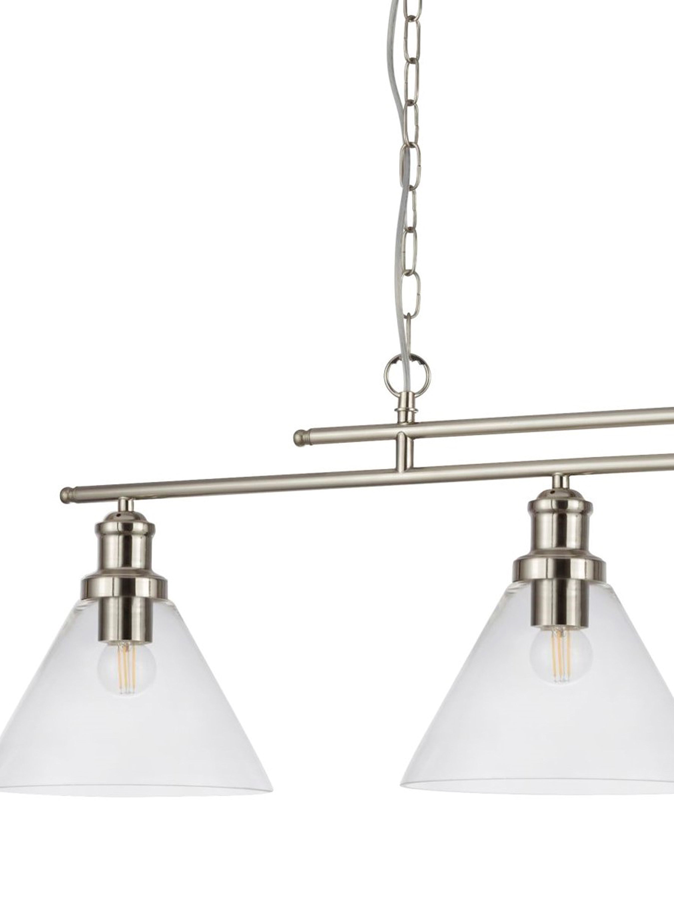 Searchlight Picton 3 Light Pendant Satin Silver, Clear Glass Shade