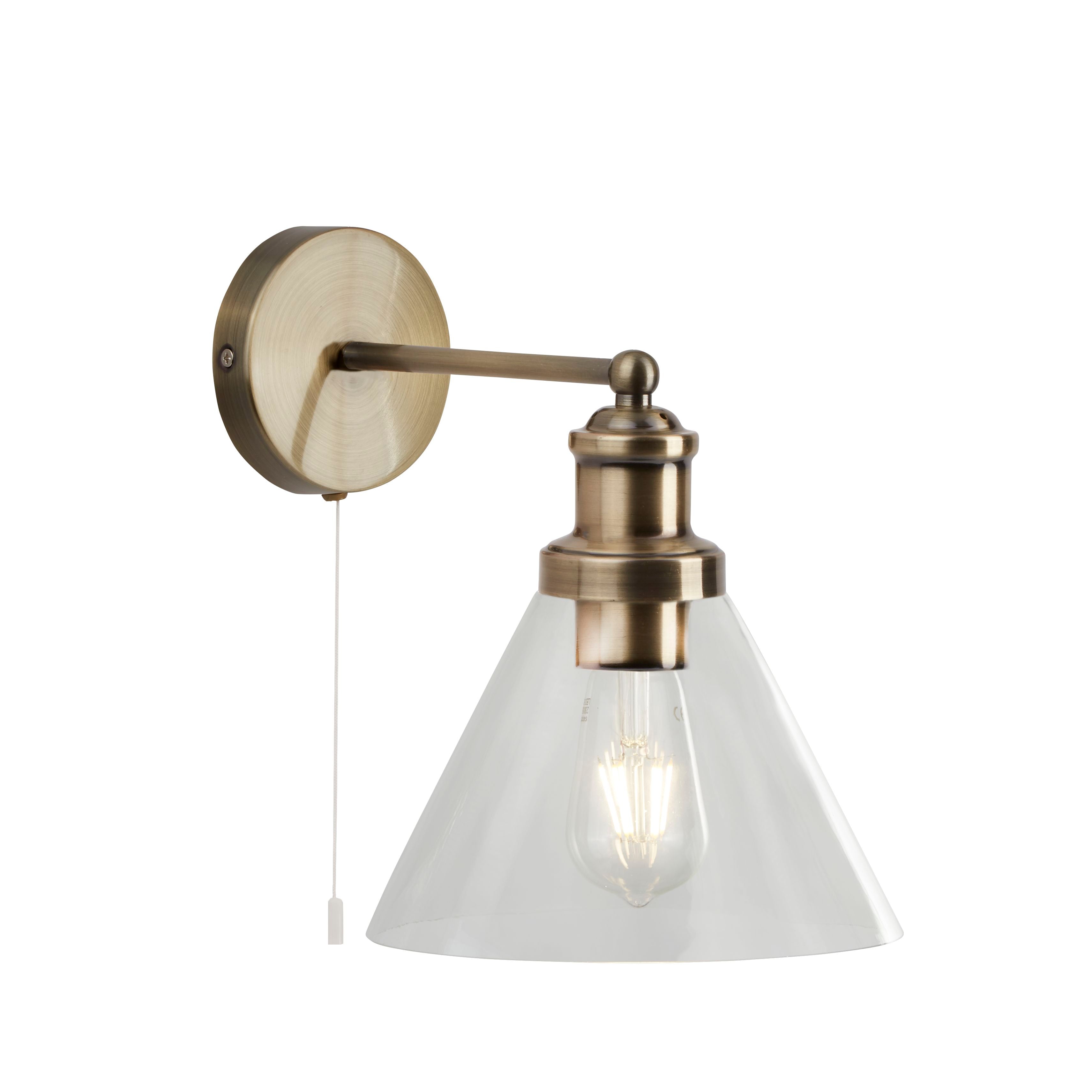 Searchlight Picton Wall Light - Antique Brass, Clear Glass Shade