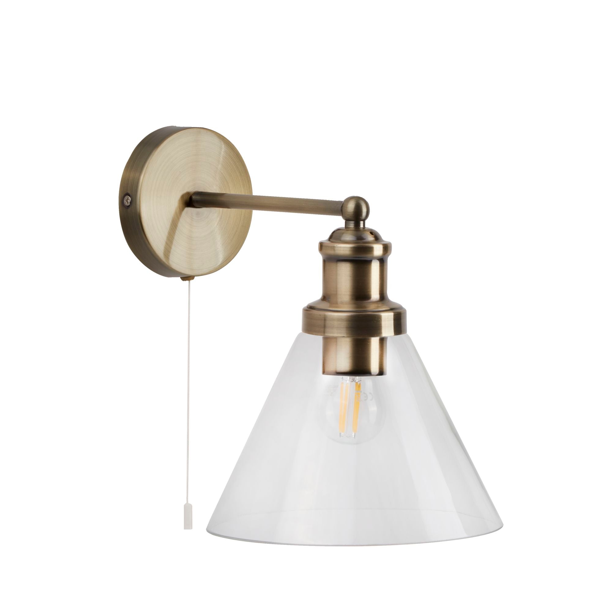 Searchlight Picton Wall Light - Antique Brass, Clear Glass Shade