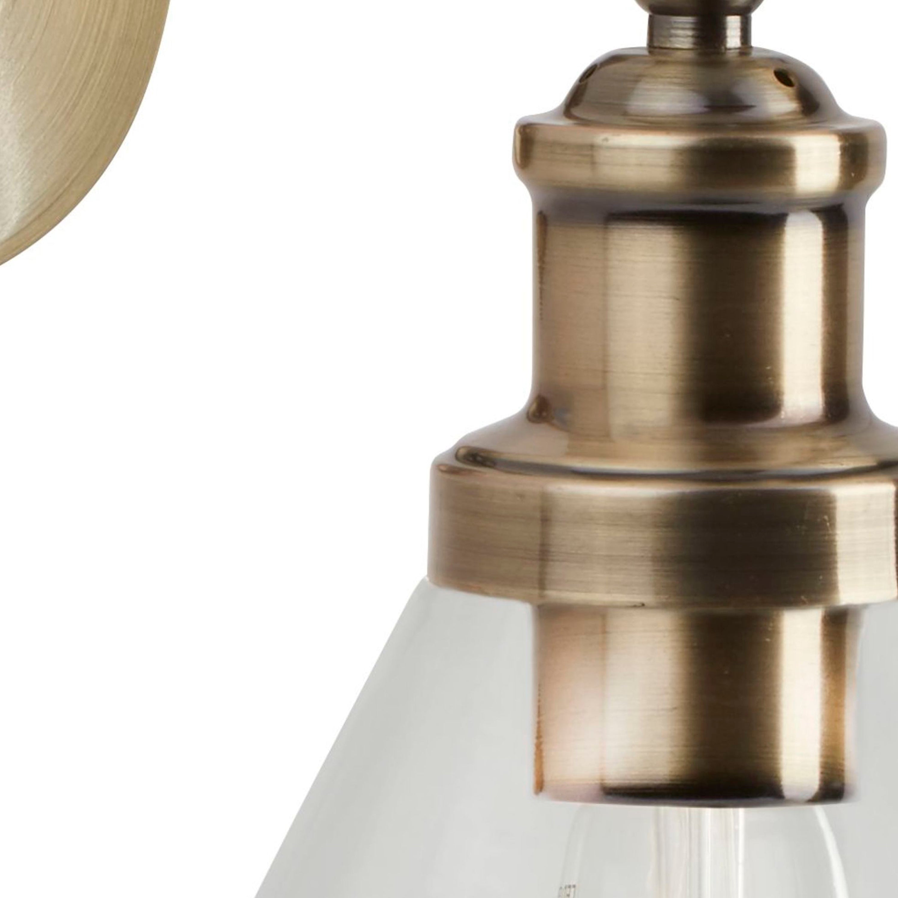 Searchlight Picton Wall Light - Antique Brass, Clear Glass Shade