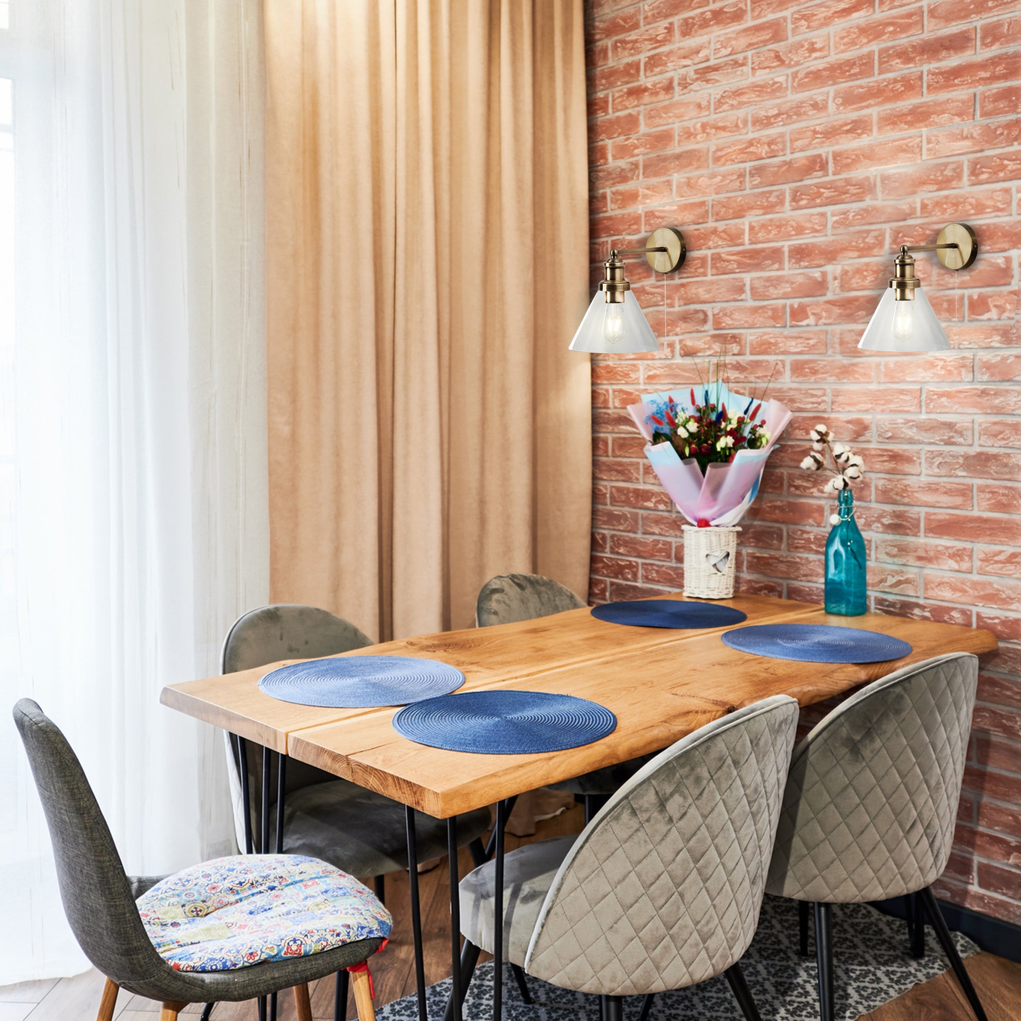 Searchlight Picton Wall Light - Antique Brass, Clear Glass Shade