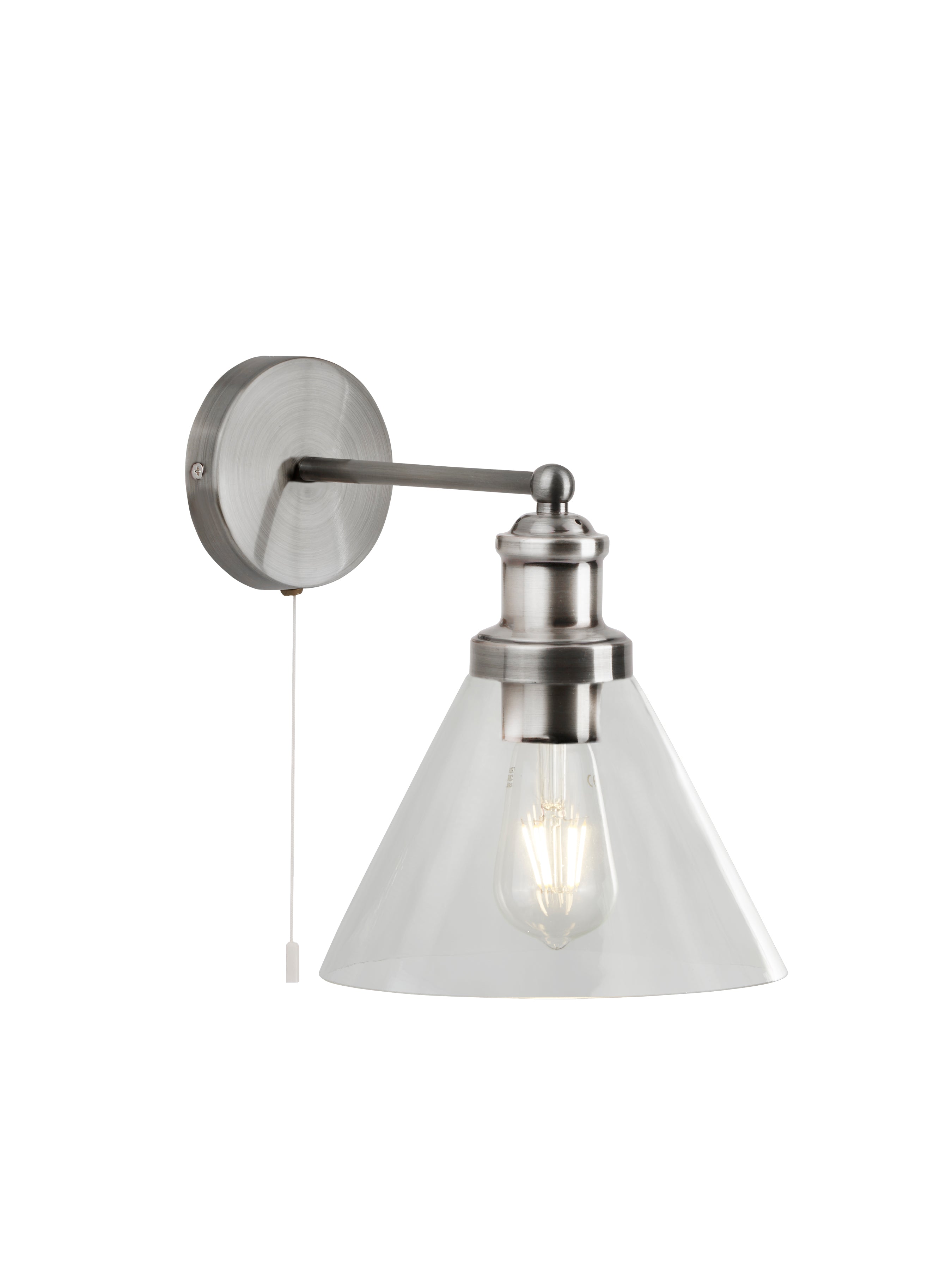 Searchlight Picton Wall Light - Satin Silver, Clear Glass Shade
