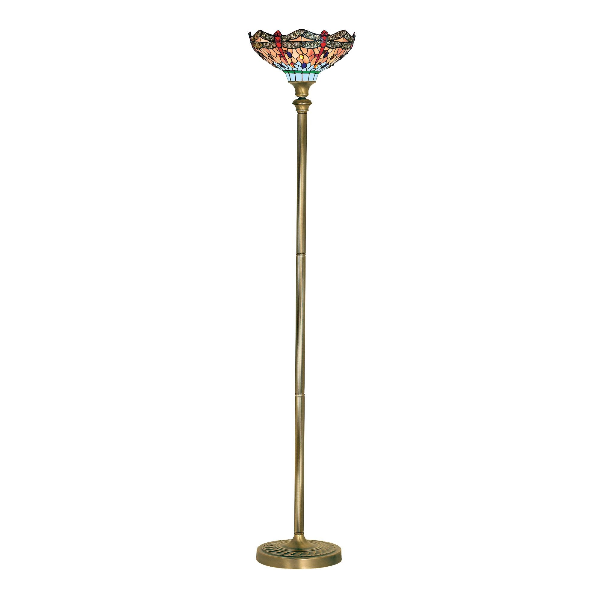 Searchlight Aber Dragonfly Single Floor Lamp -Antique Brass &Tiffany Glass
