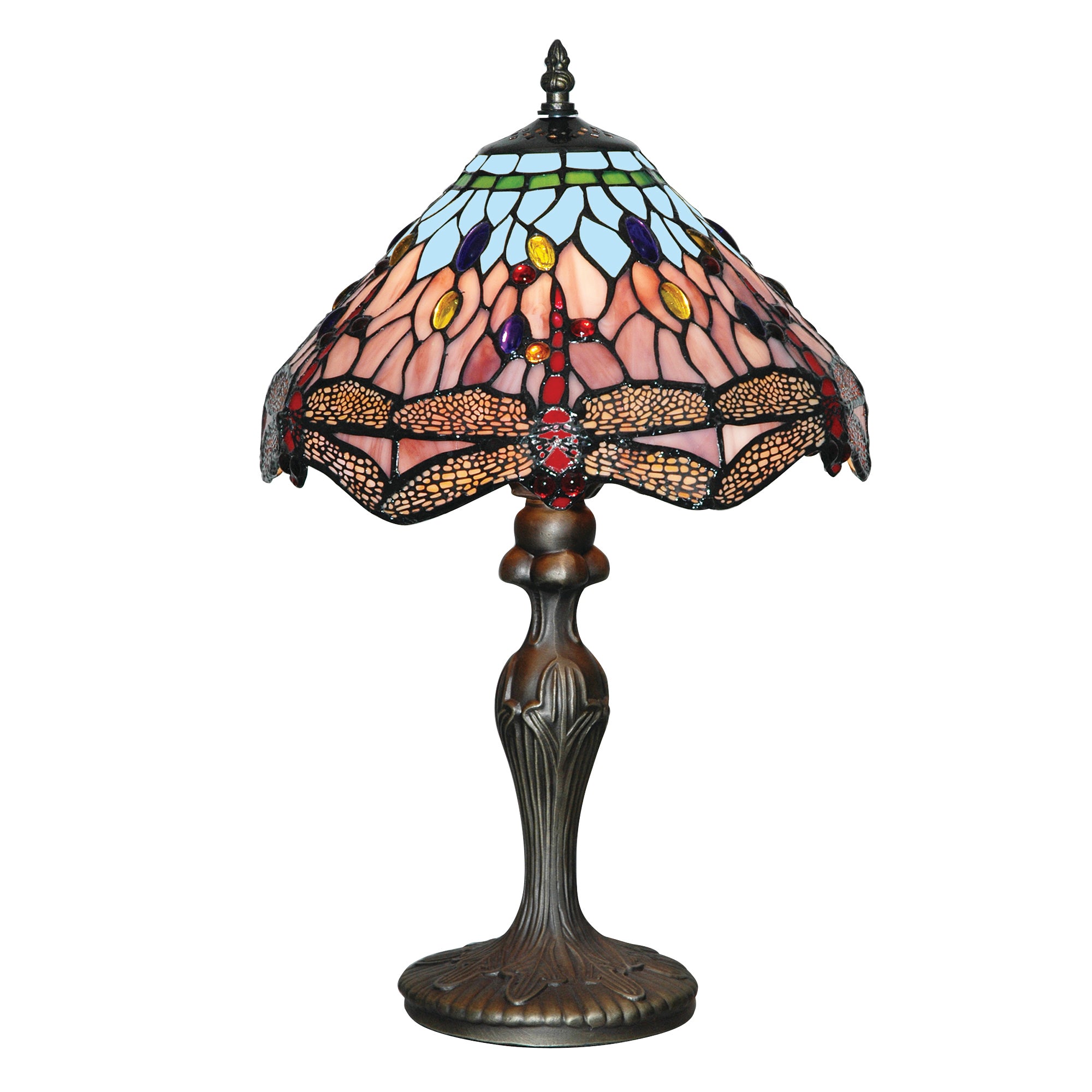 Searchlight Aber Dragonfly Single Table Lamp -Antique Brass &Tiffany Glass