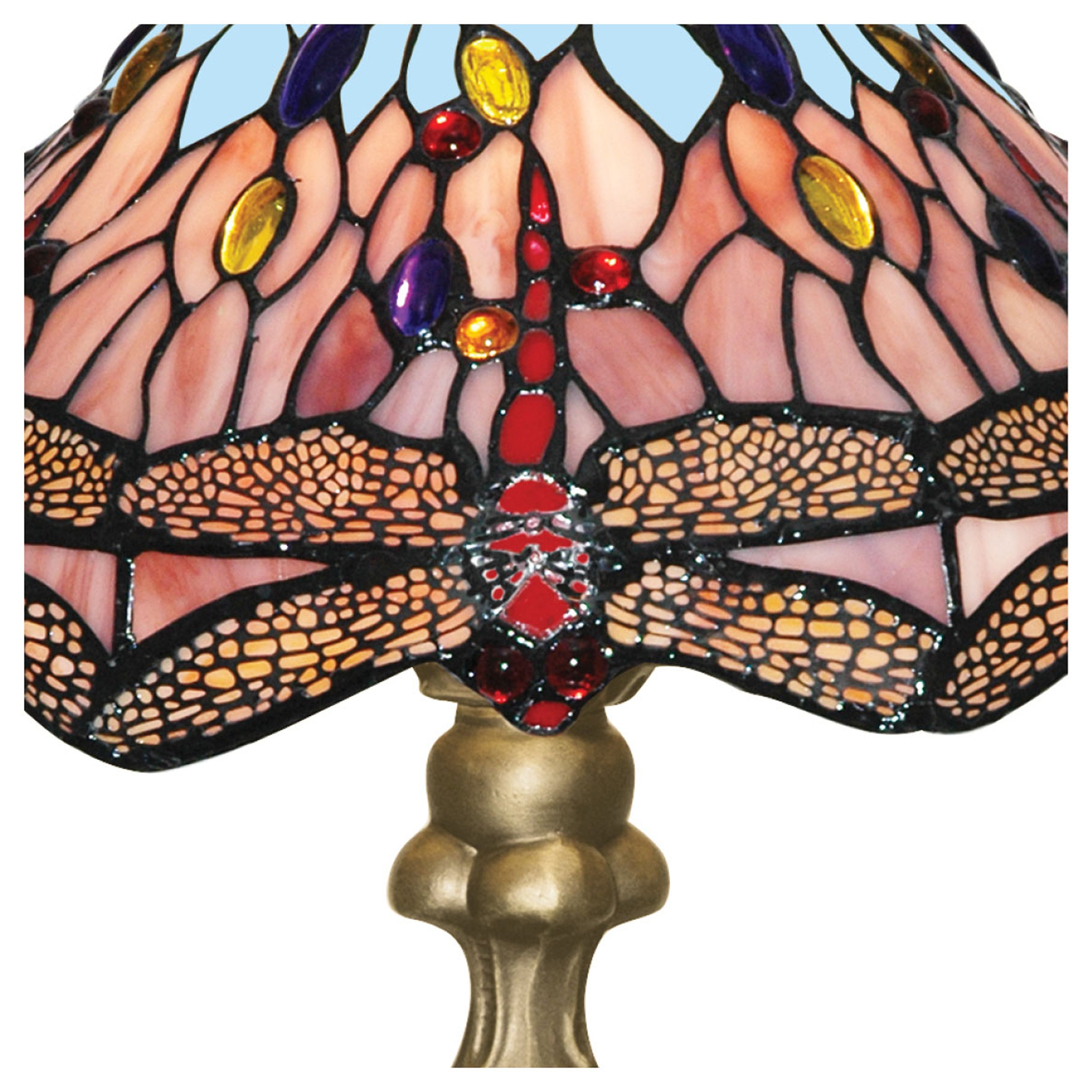Searchlight Aber Dragonfly Single Table Lamp -Antique Brass &Tiffany Glass