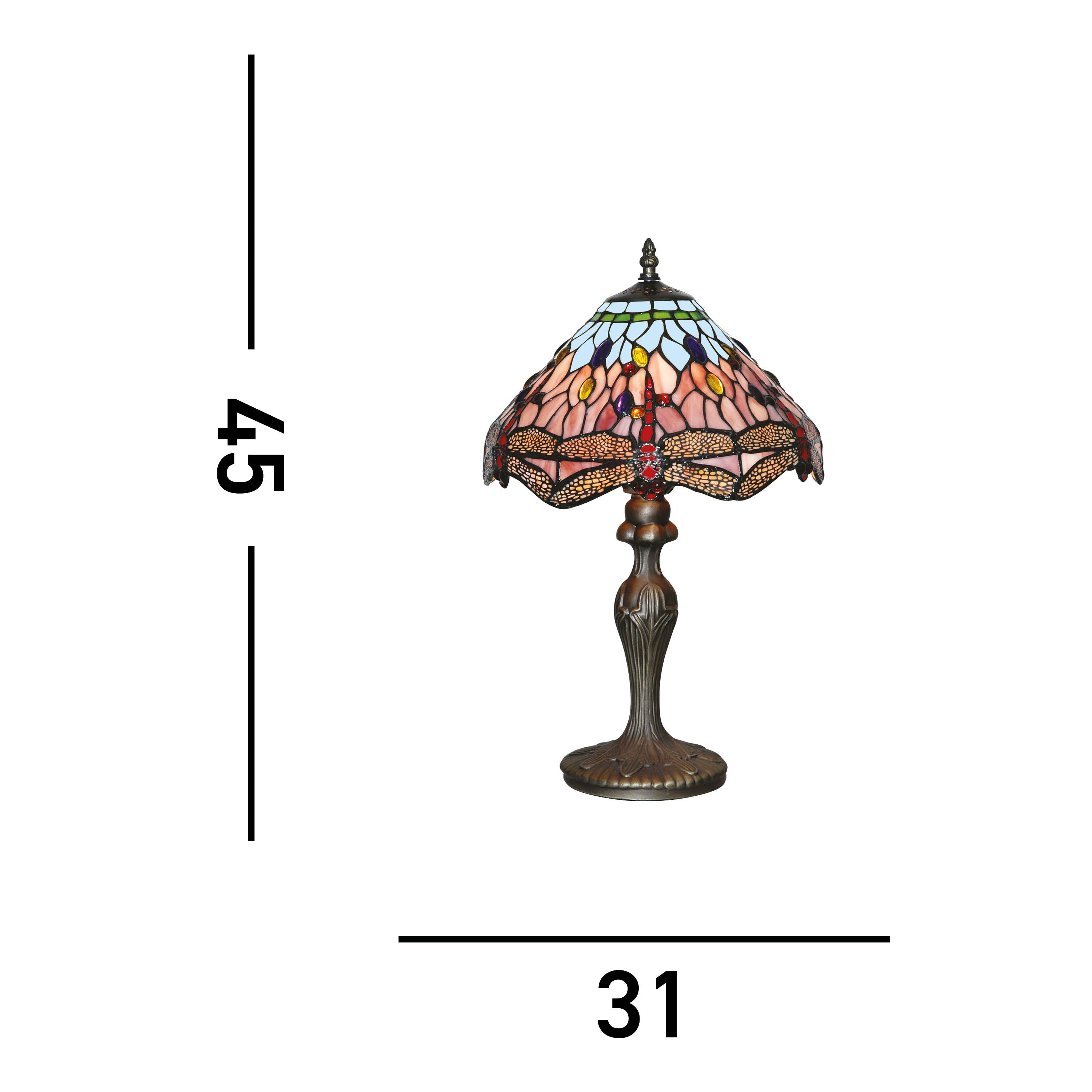 Searchlight Aber Dragonfly Single Table Lamp -Antique Brass &Tiffany Glass