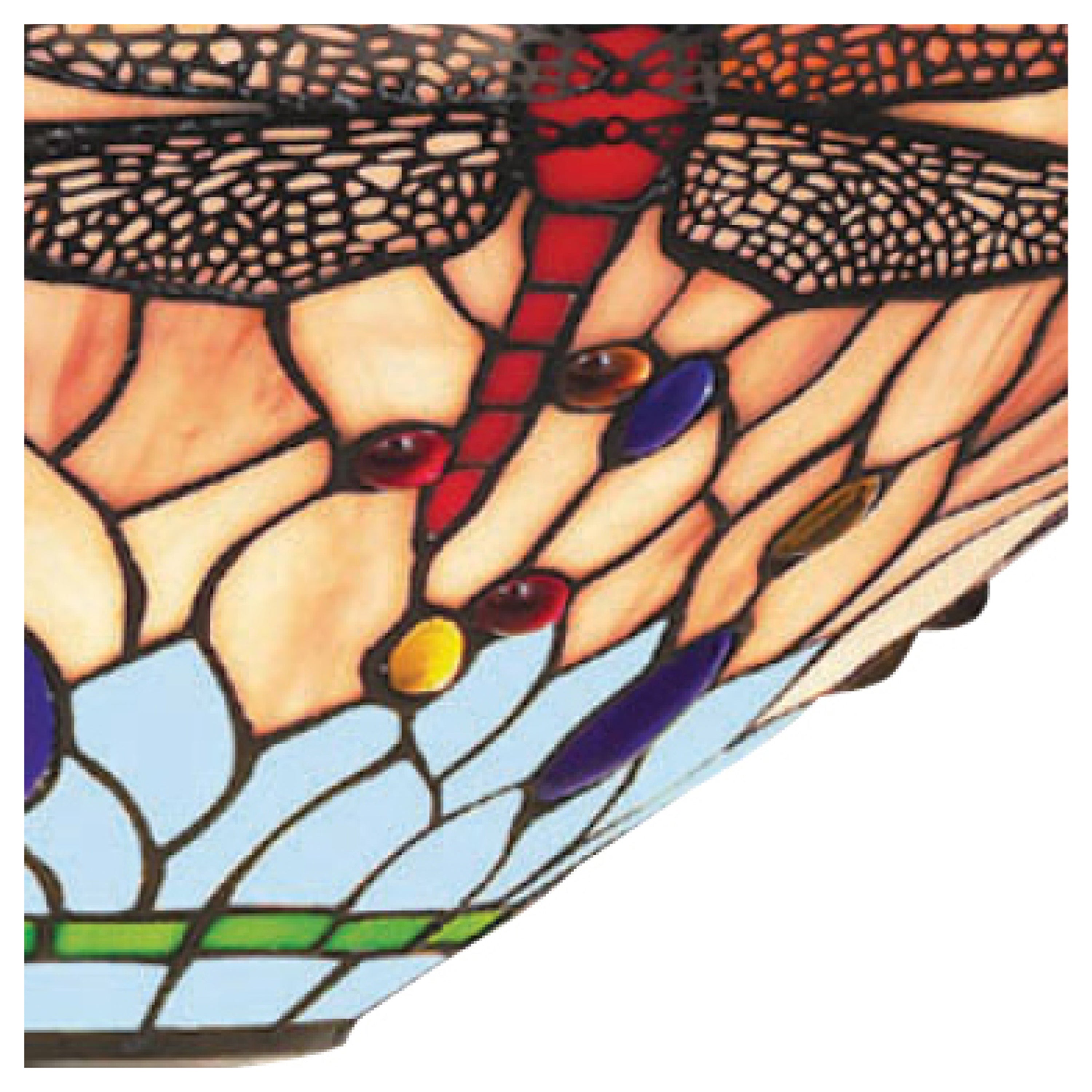 Searchlight Darwen Dragonfly - Single Semi-Flush Ceiling Fitting, Antique Brass, Tiffany Glass