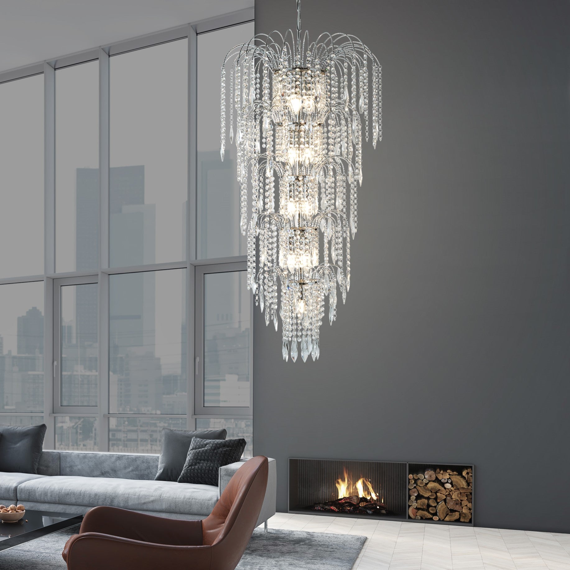 Searchlight Webb Tiered 13 Light Chandelier - Chrome & Clear Crystal