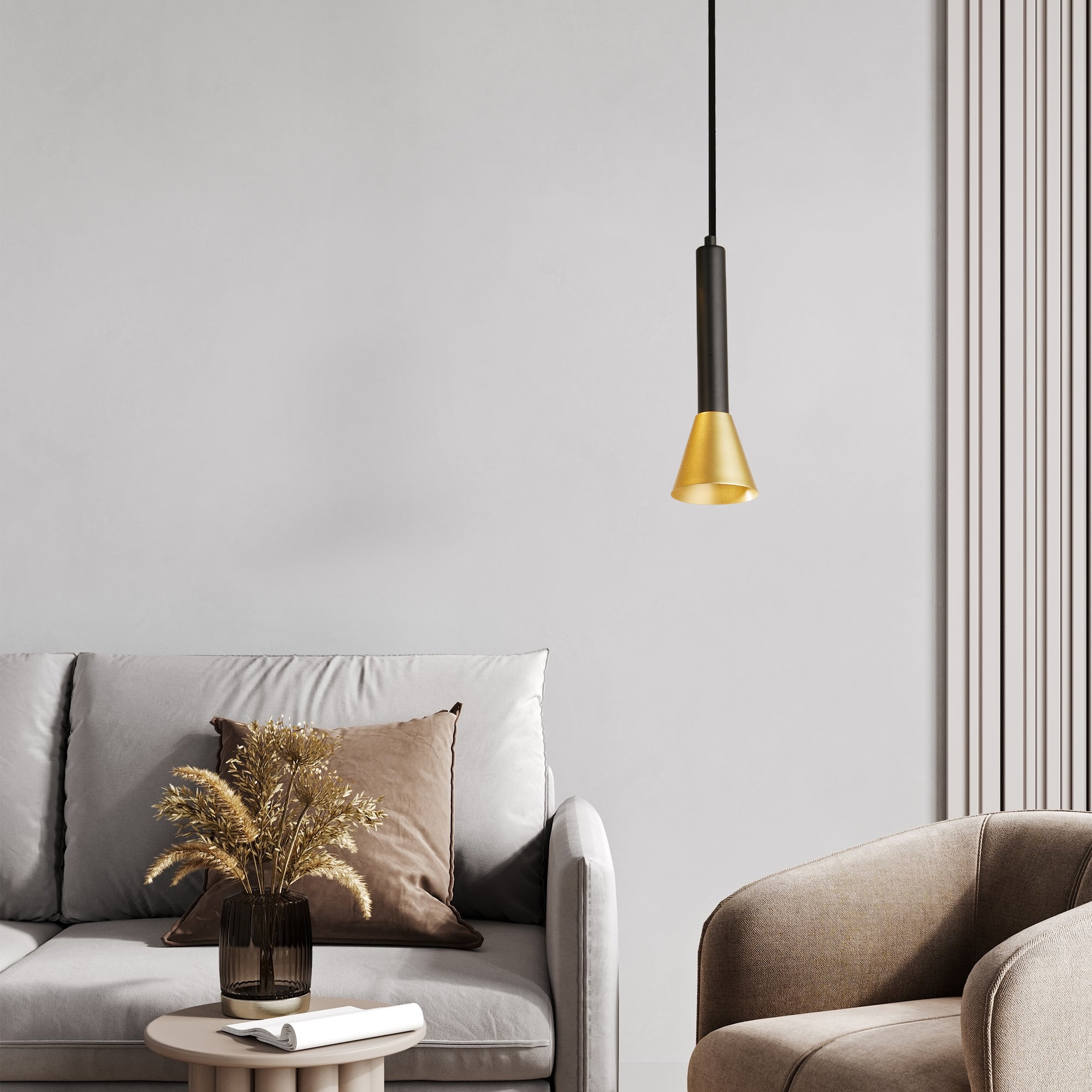 Searchlight Sinclair Pendant - Black & Gold Metal