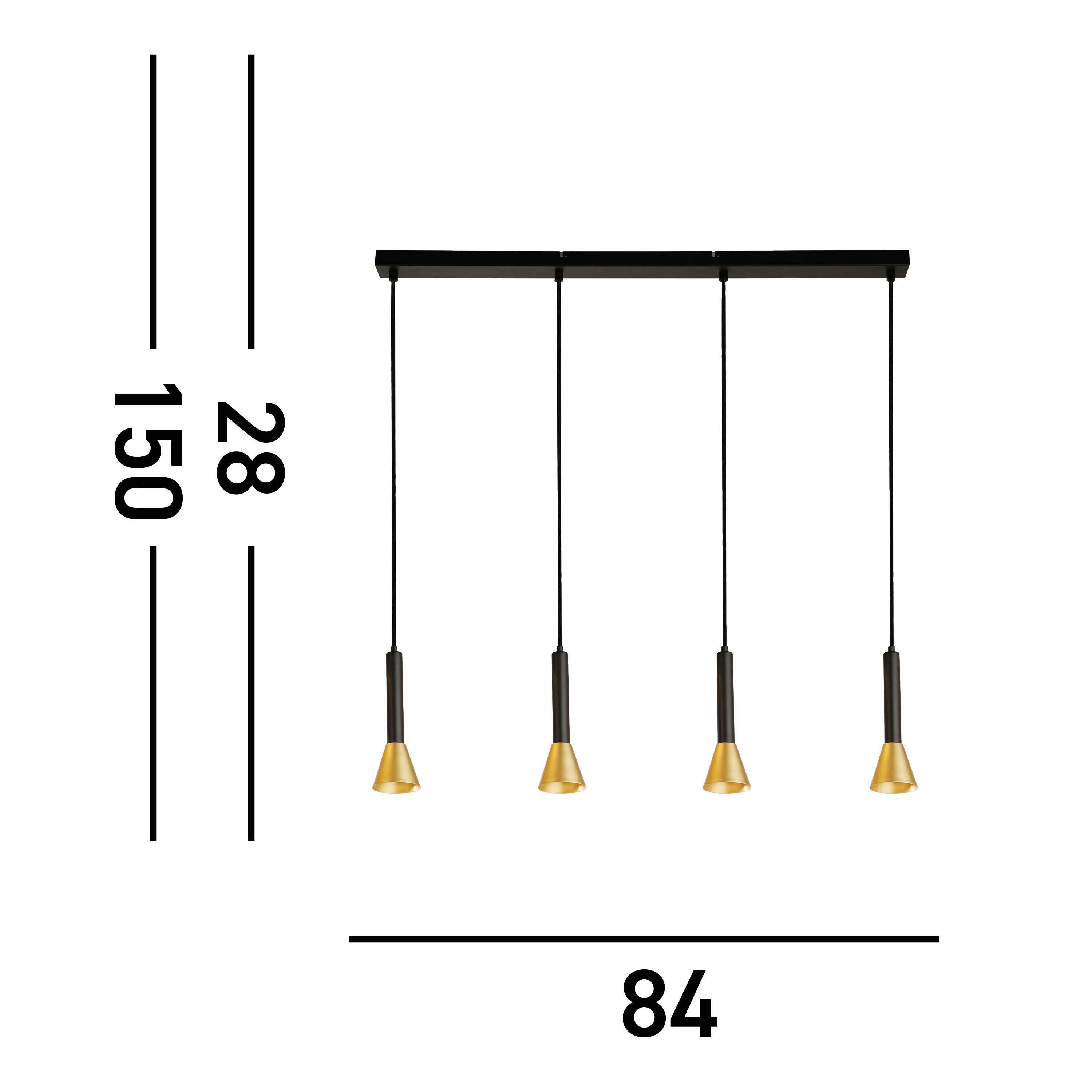 Searchlight Sinclair 4 Light Bar Pendant - Black & Gold Metal