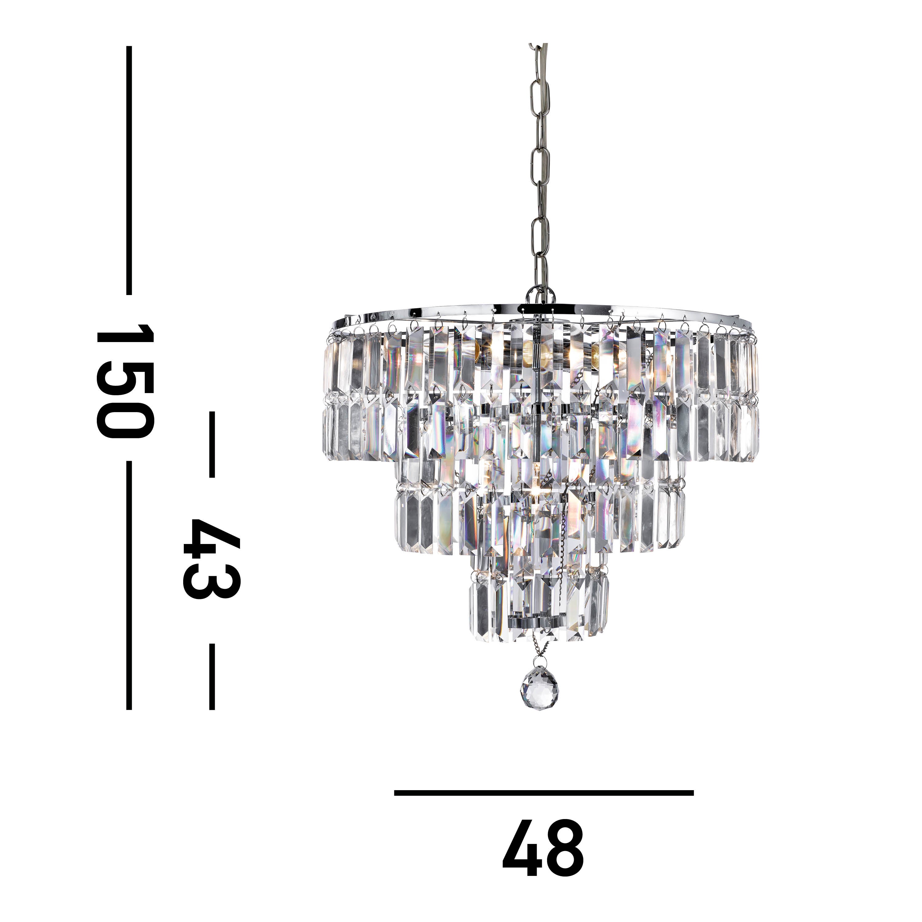 Searchlight Edith - 5 Light Chandelier, Chrome, Clear Crystal