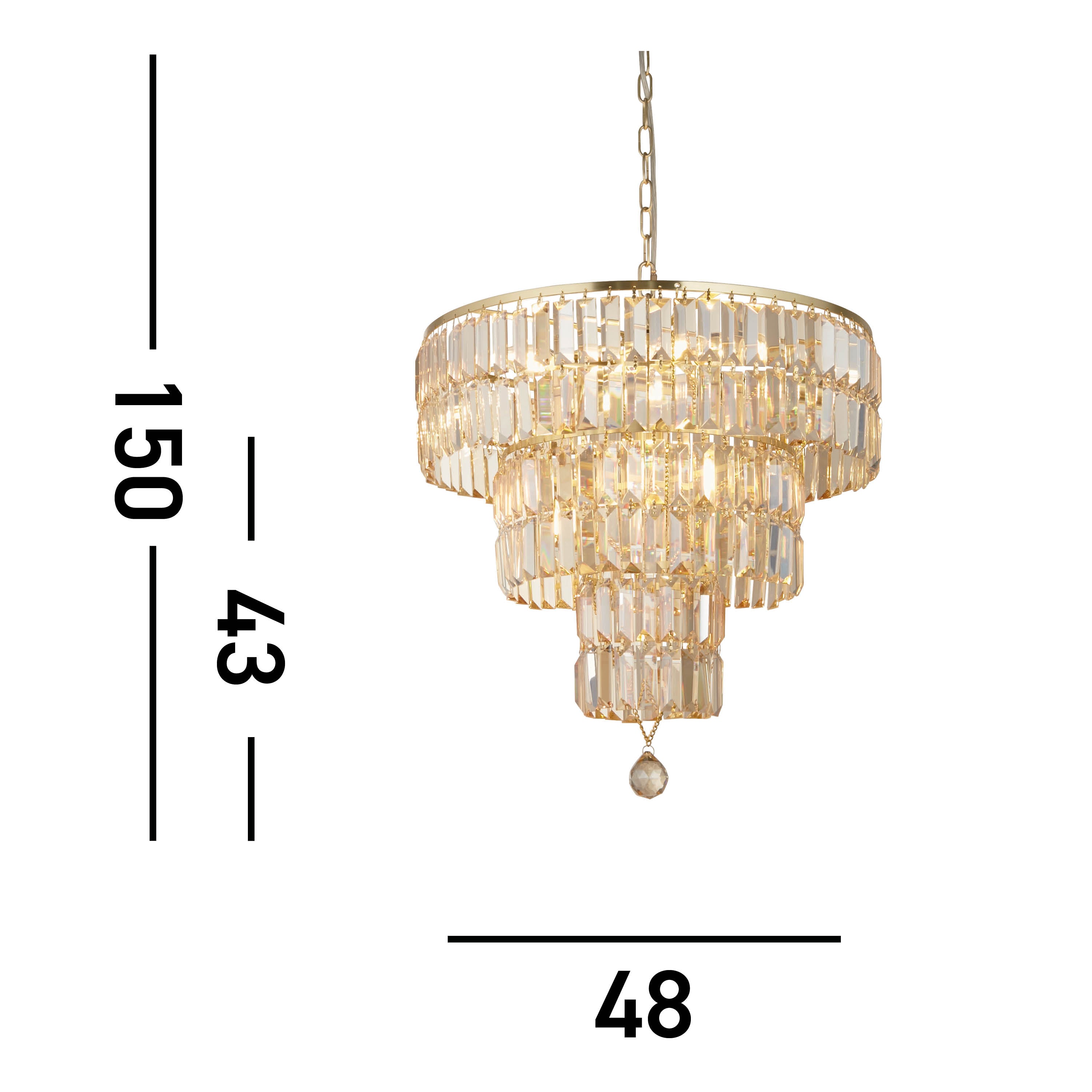 Searchlight Edith 5 Light Pendant - Satin Brass Metal & Champagne Glass