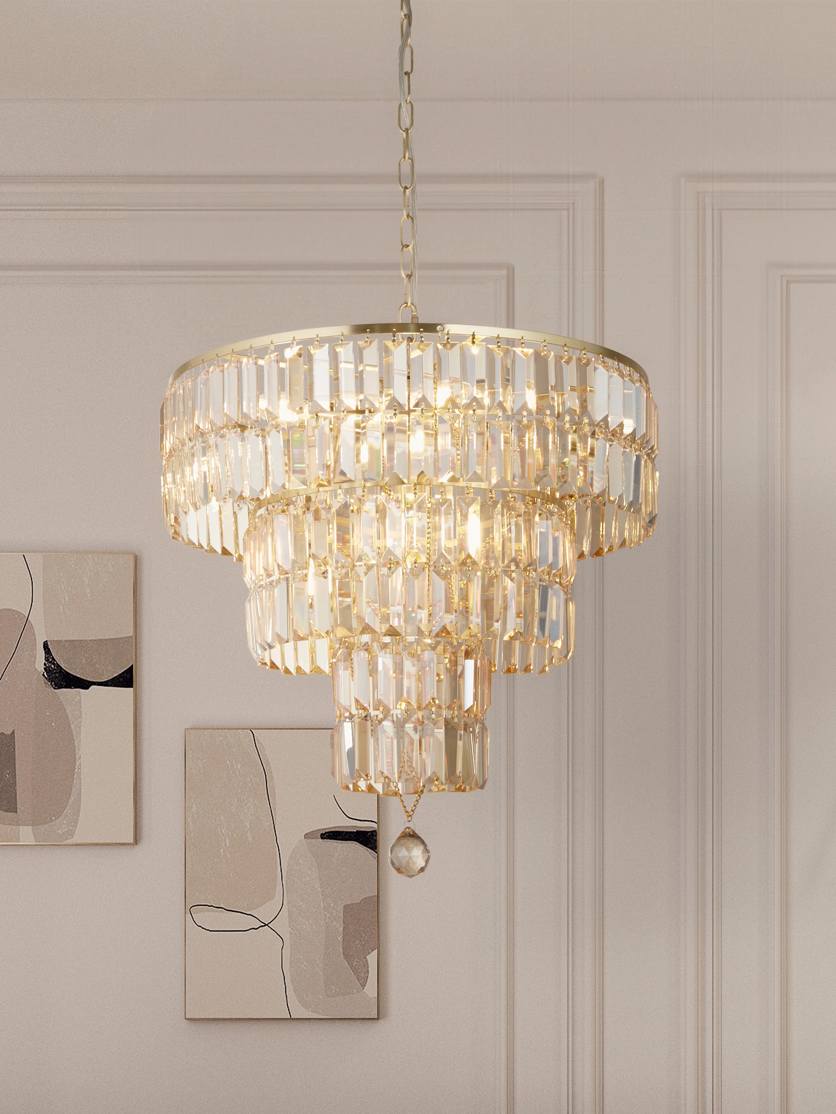 Searchlight Edith 5 Light Pendant - Satin Brass Metal & Champagne Glass