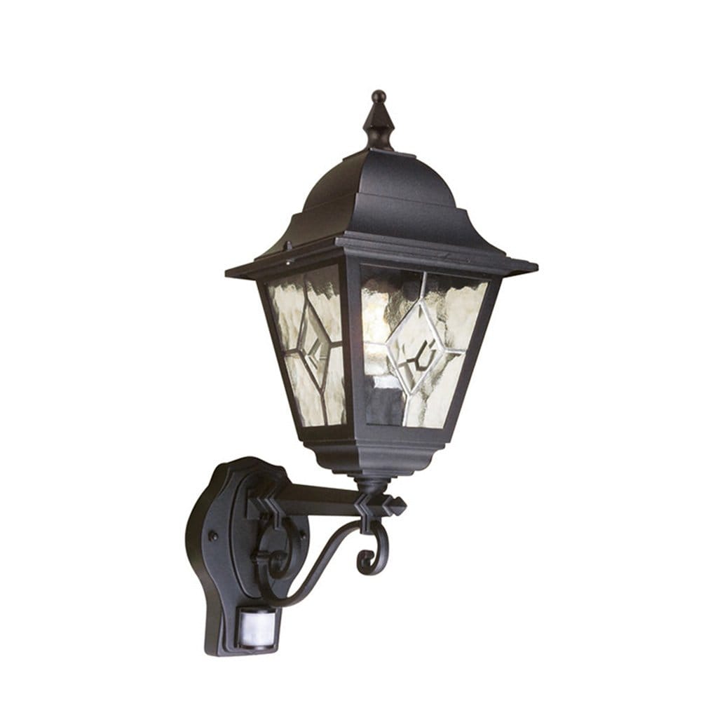 Elstead Norfolk Single Up Wall Lantern with PIR - Black
