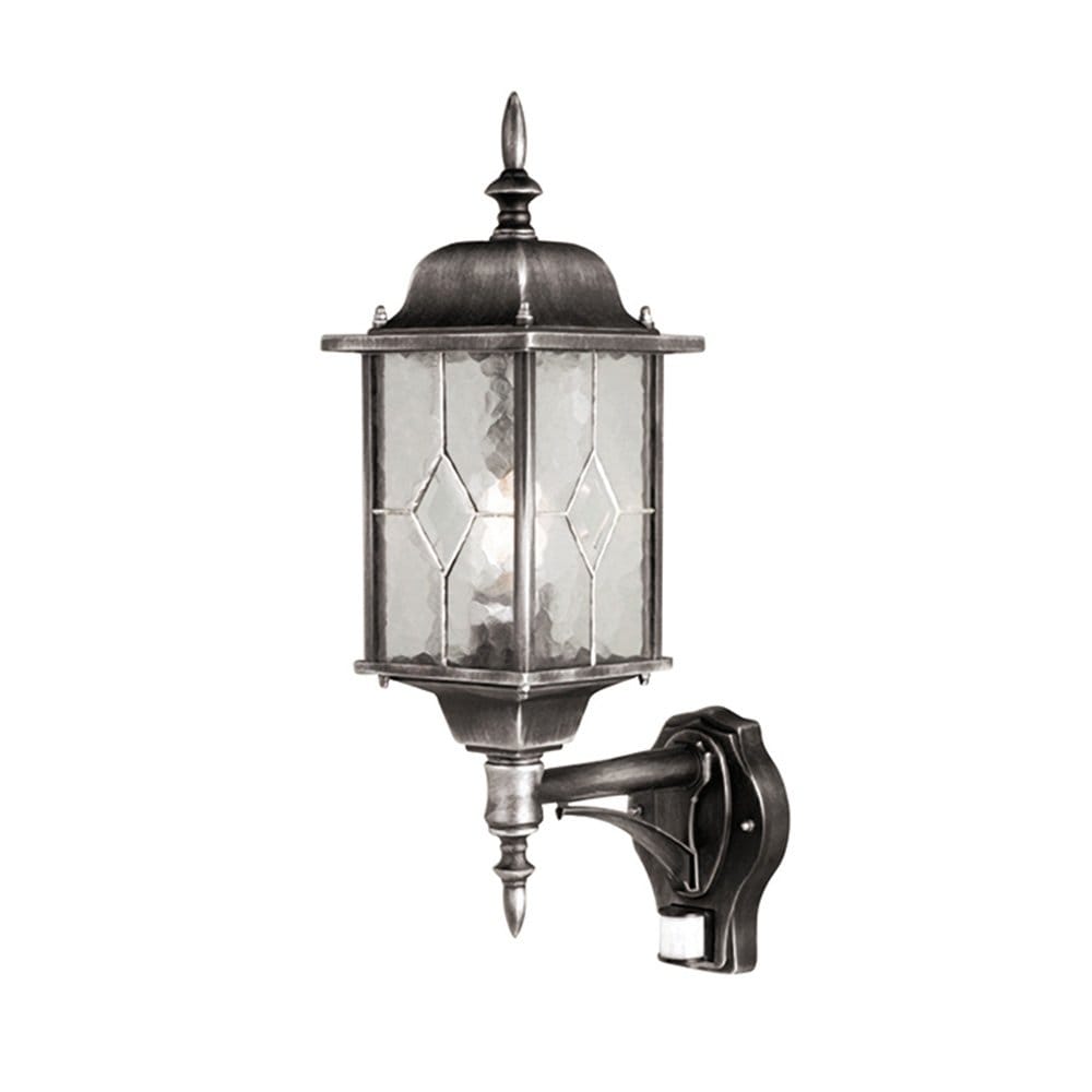 Elstead Wexford Single Up Wall Lantern with PIR - Black & Silver