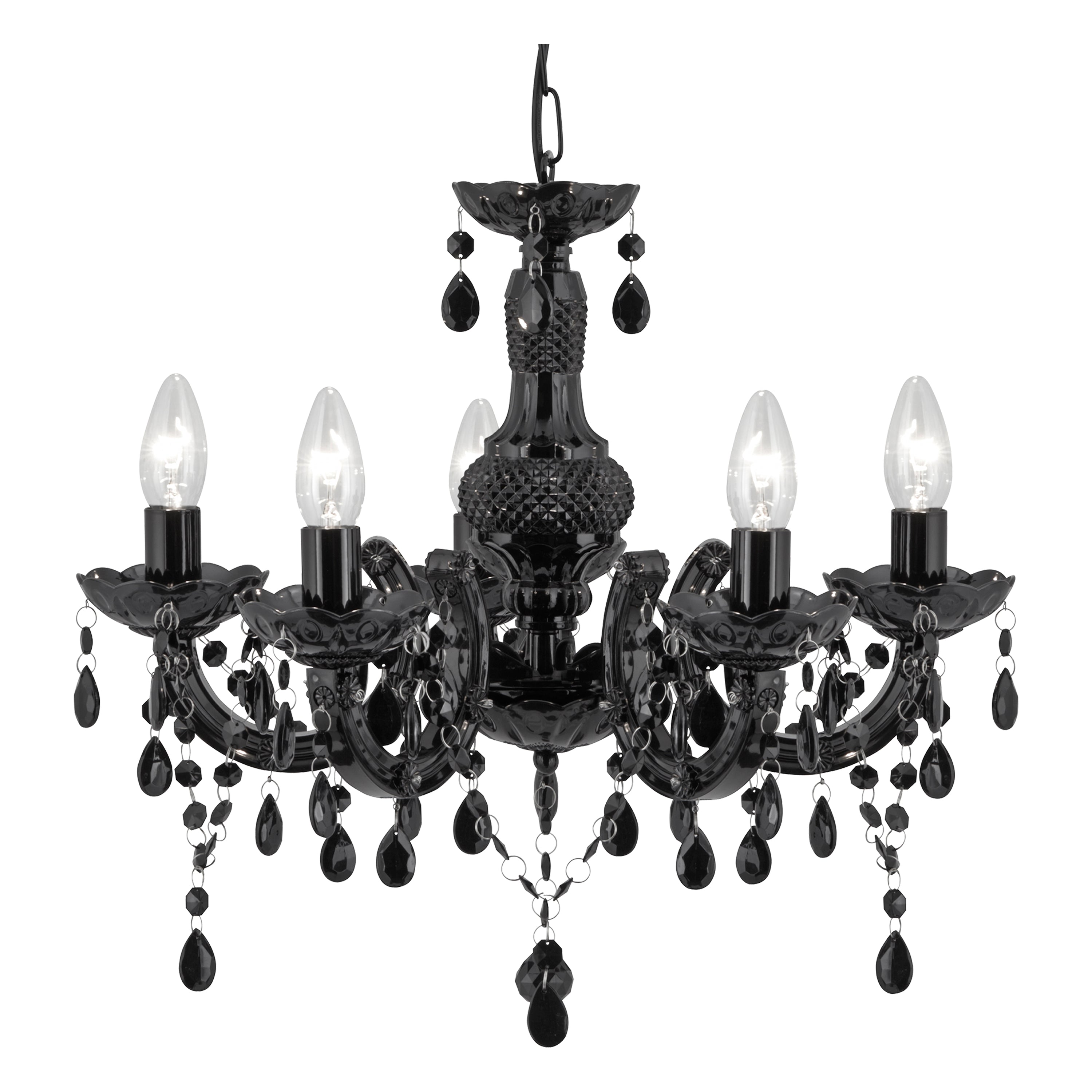 Searchlight Maple 5 Light Chandelier - Black Glass & Acrylic
