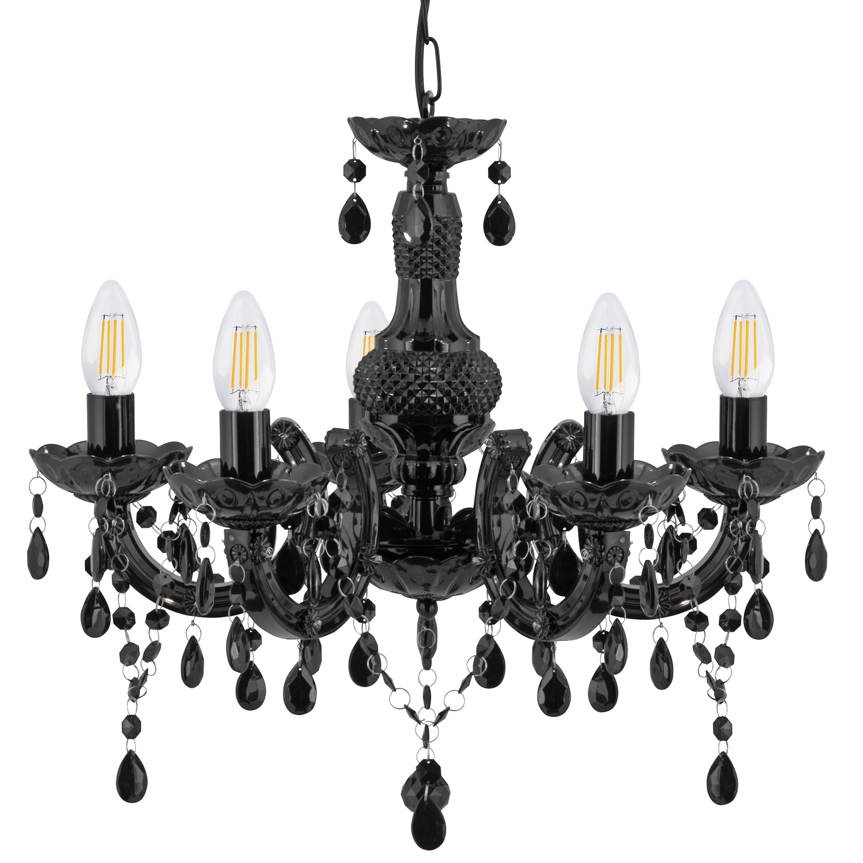 Searchlight Maple 5 Light Chandelier - Black Glass & Acrylic