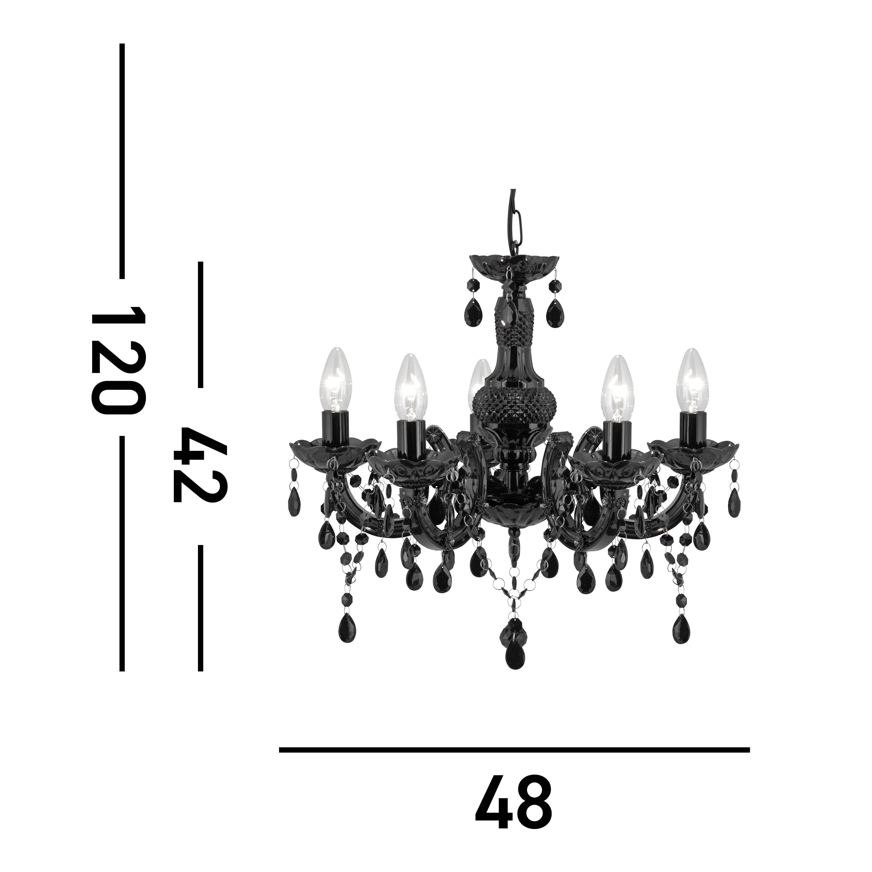 Searchlight Maple 5 Light Chandelier - Black Glass & Acrylic