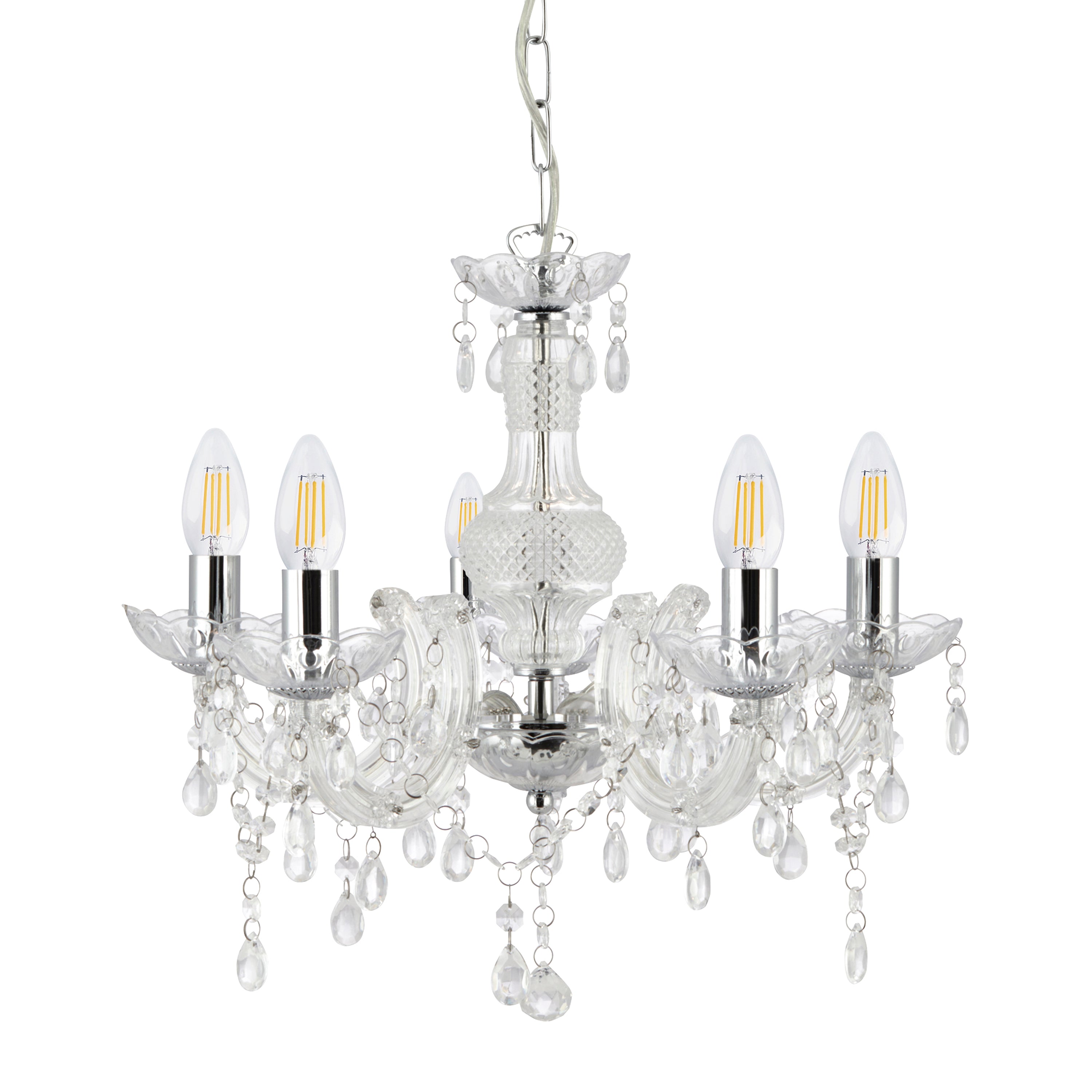 Searchlight Maple 5 Light Chandelier - Clear Glass & Acrylic