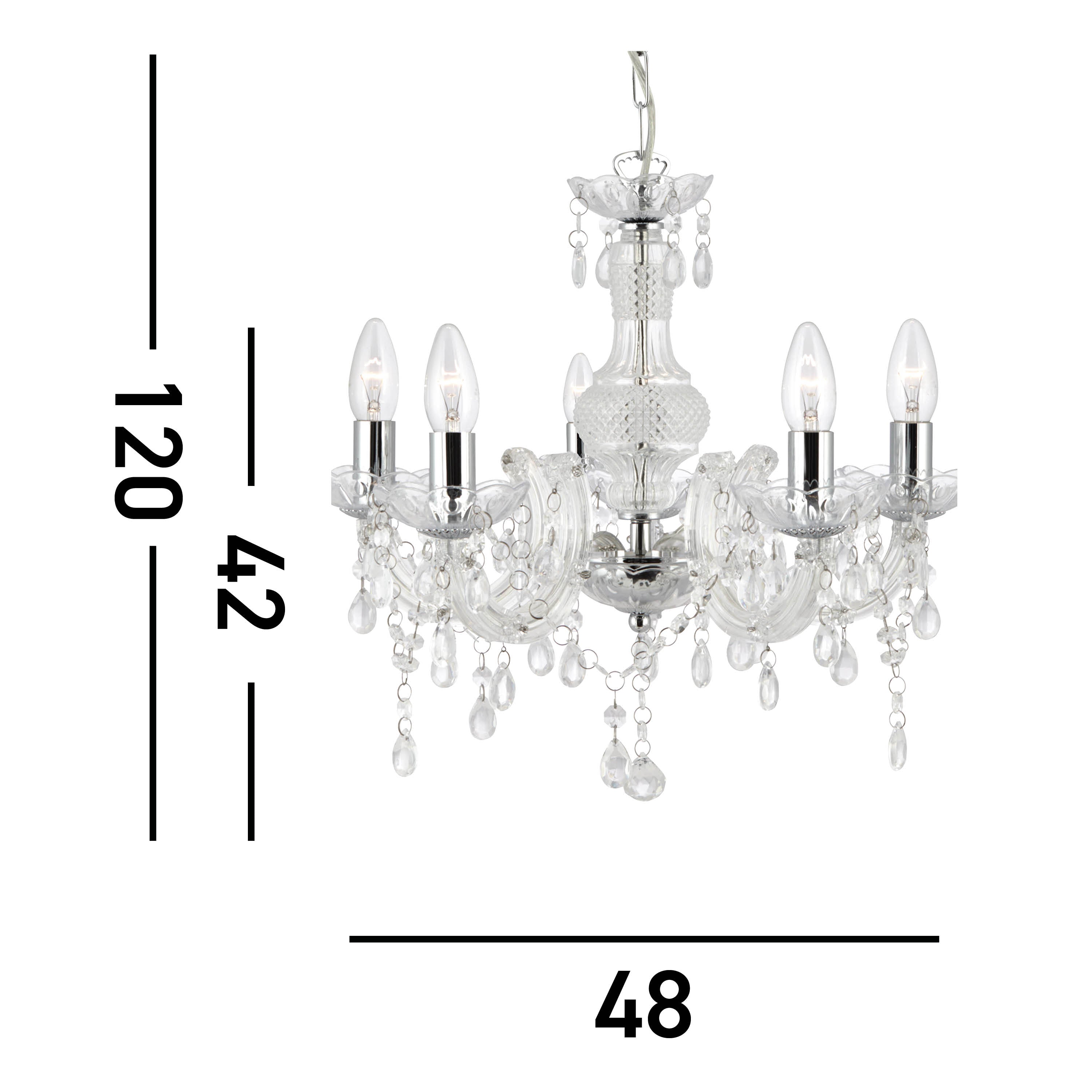 Searchlight Maple 5 Light Chandelier - Clear Glass & Acrylic