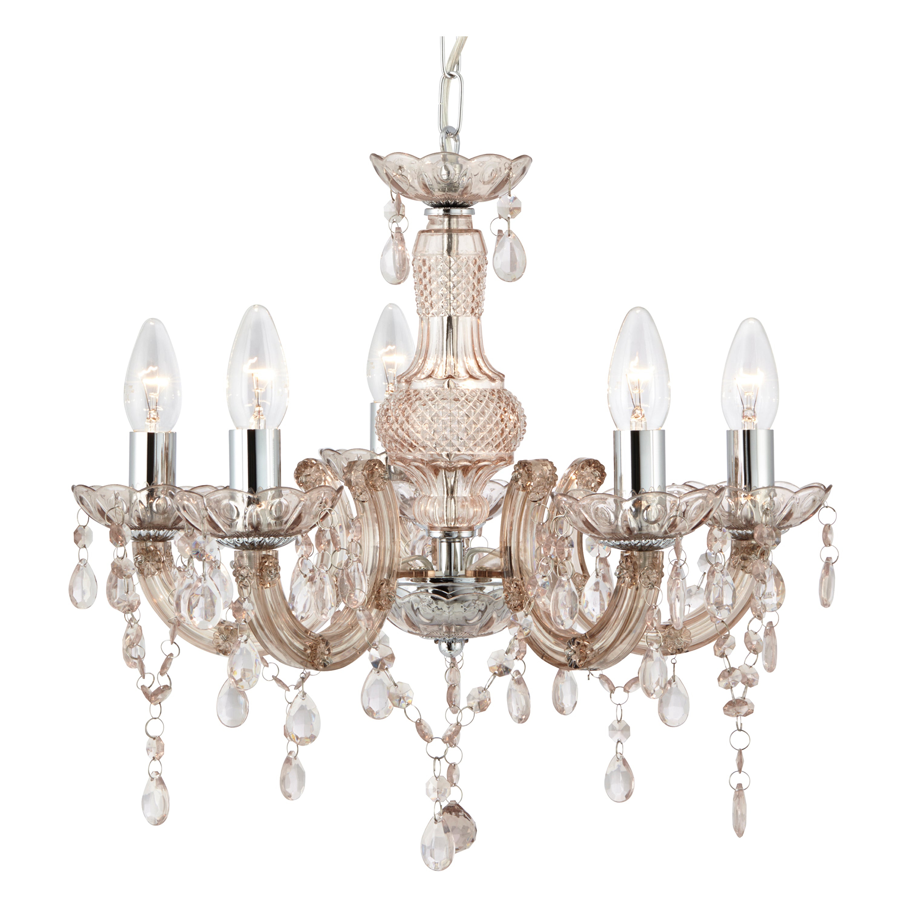 Searchlight Maple 5 Light Chandelier - Mink Glass & Acrylic