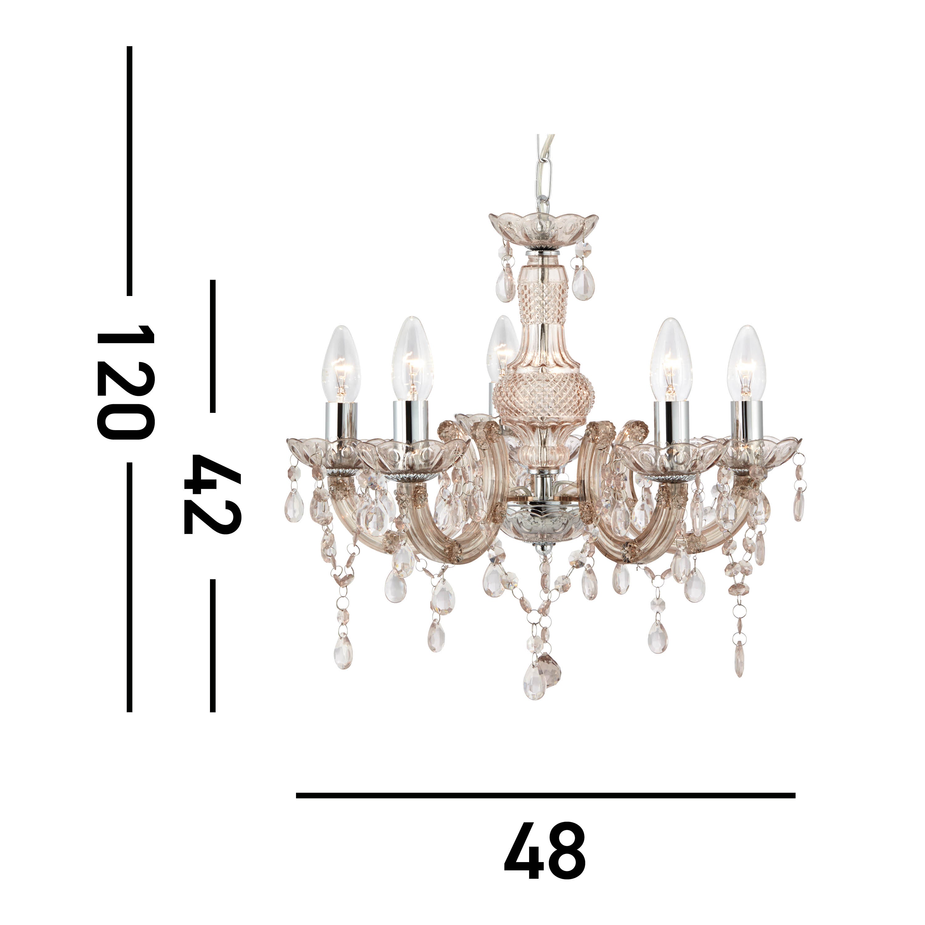 Searchlight Maple 5 Light Chandelier - Mink Glass & Acrylic