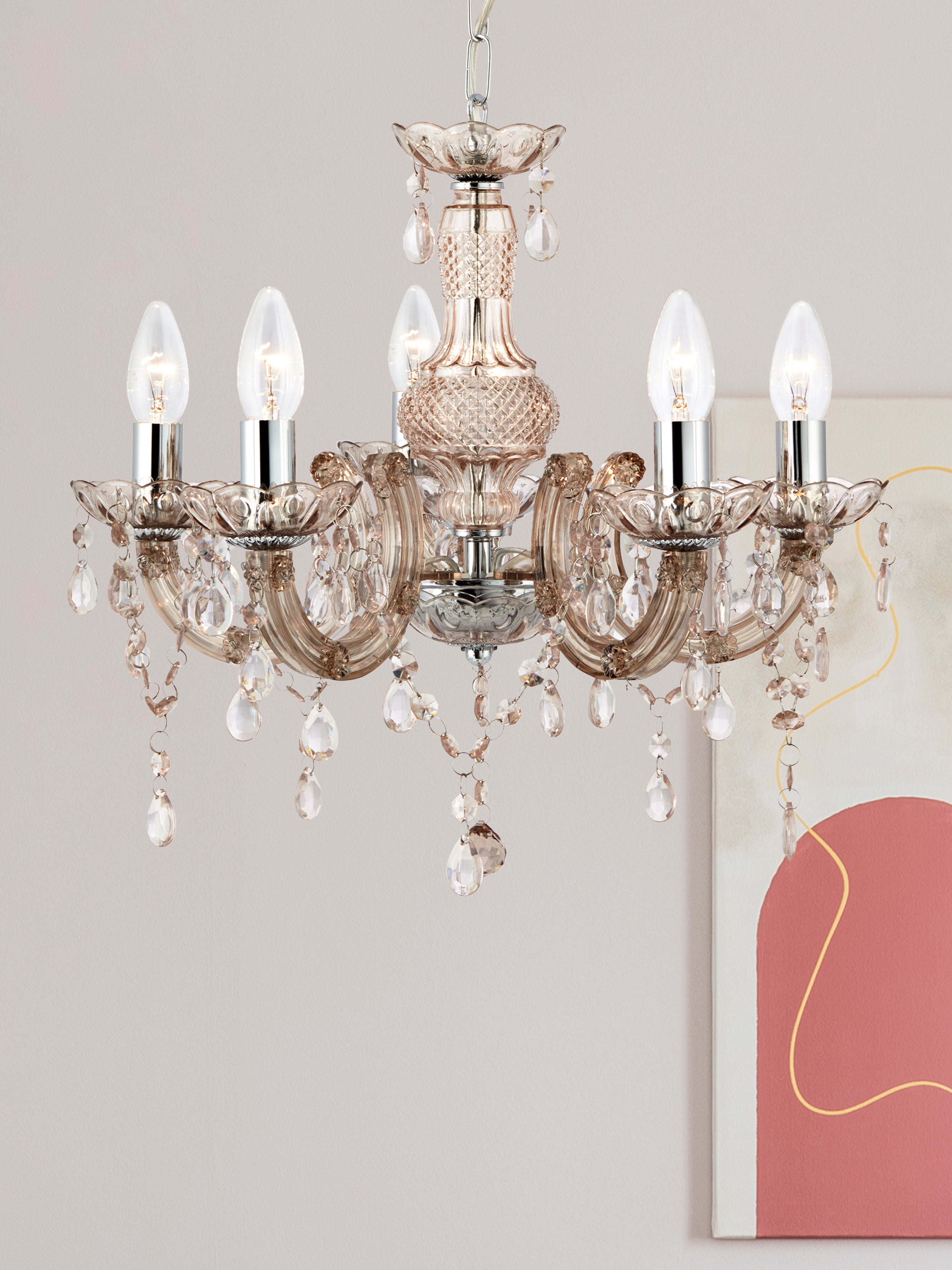 Searchlight Maple 5 Light Chandelier - Mink Glass & Acrylic