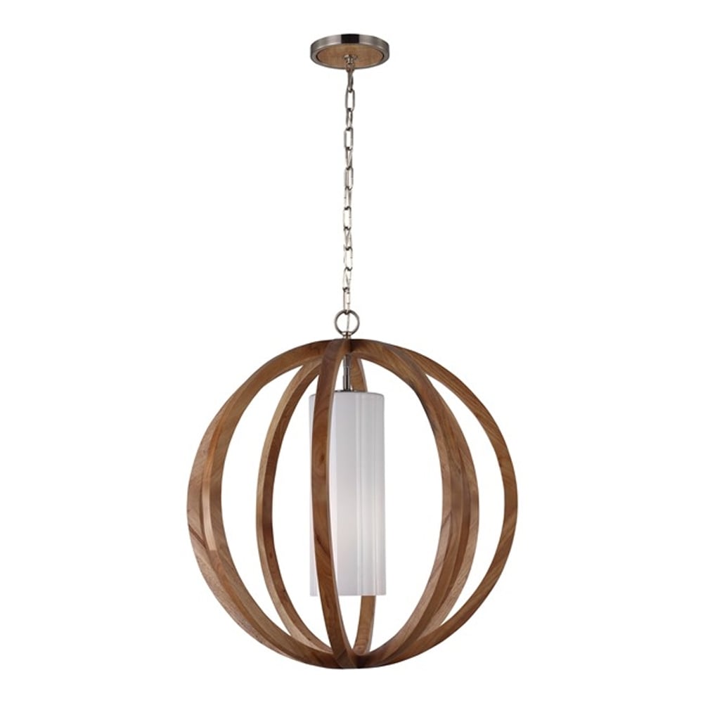 Feiss Allier Large Pendant - Light Wood & Brushed Steel