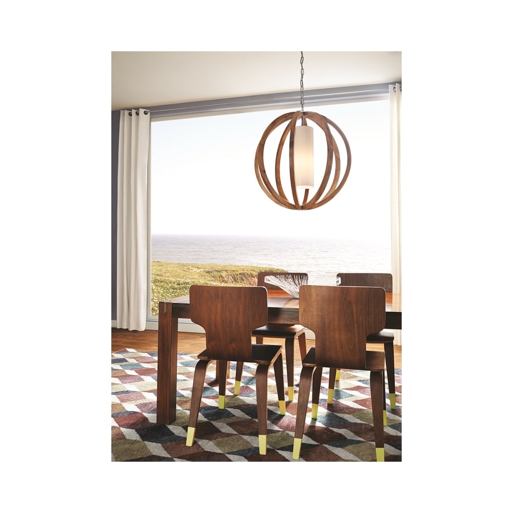 Feiss Allier Large Pendant - Light Wood & Brushed Steel