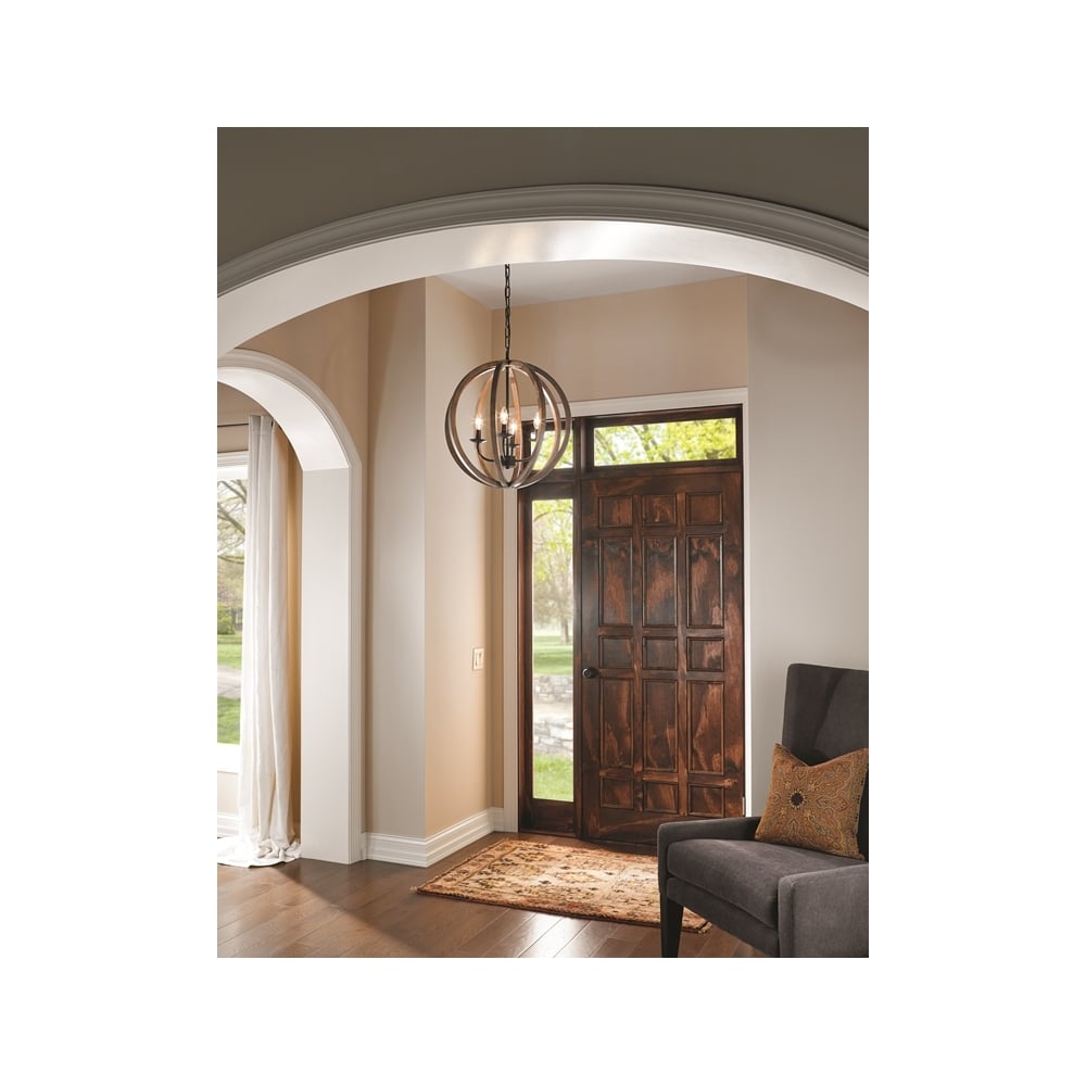Feiss Allier 4 Light Pendant - Weathered Oak Wood & Antique Forged Iron