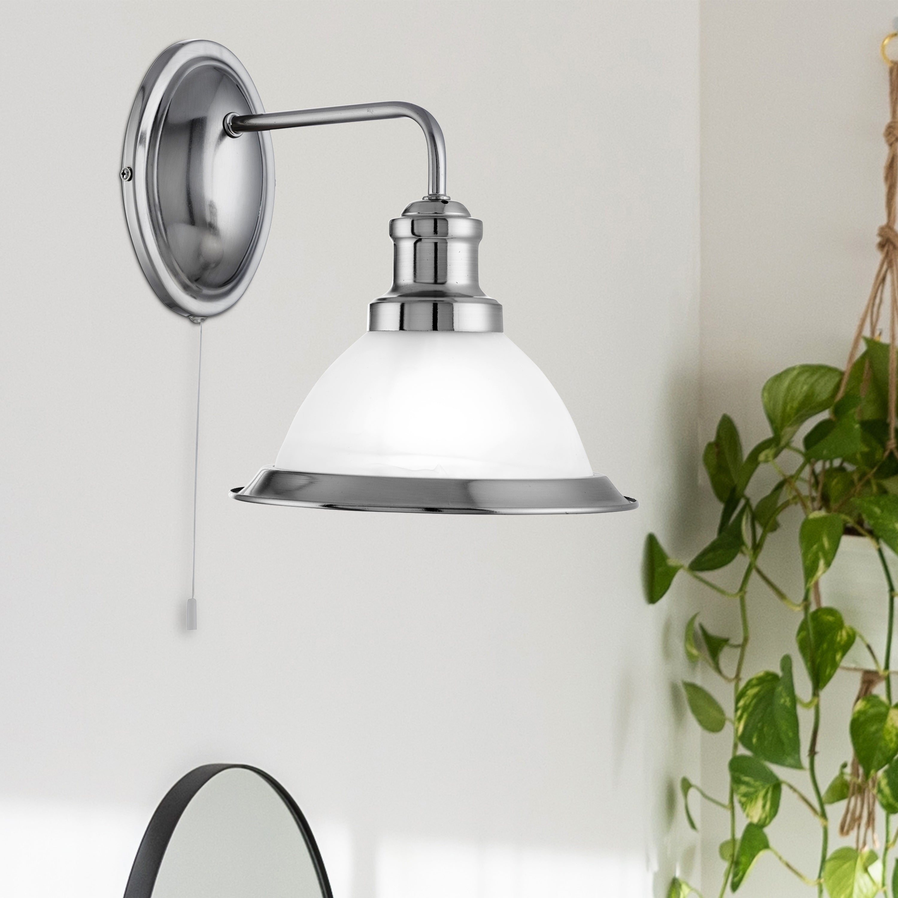 Searchlight Beech Single Wall Bracket - Satin Silver & Marble Glass