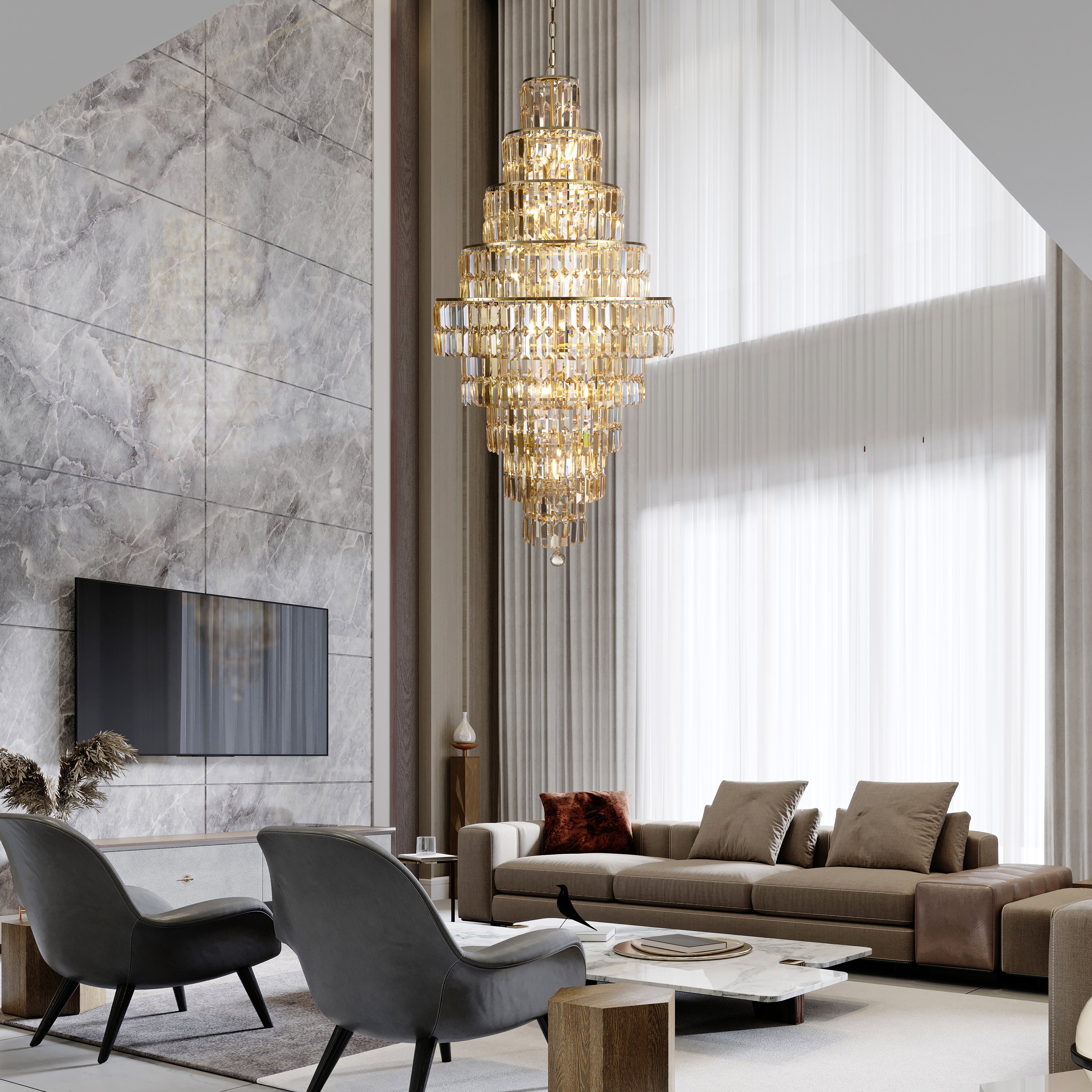 Searchlight Edith 13 Light Chandelier - Satin Brass & Champagne Glass