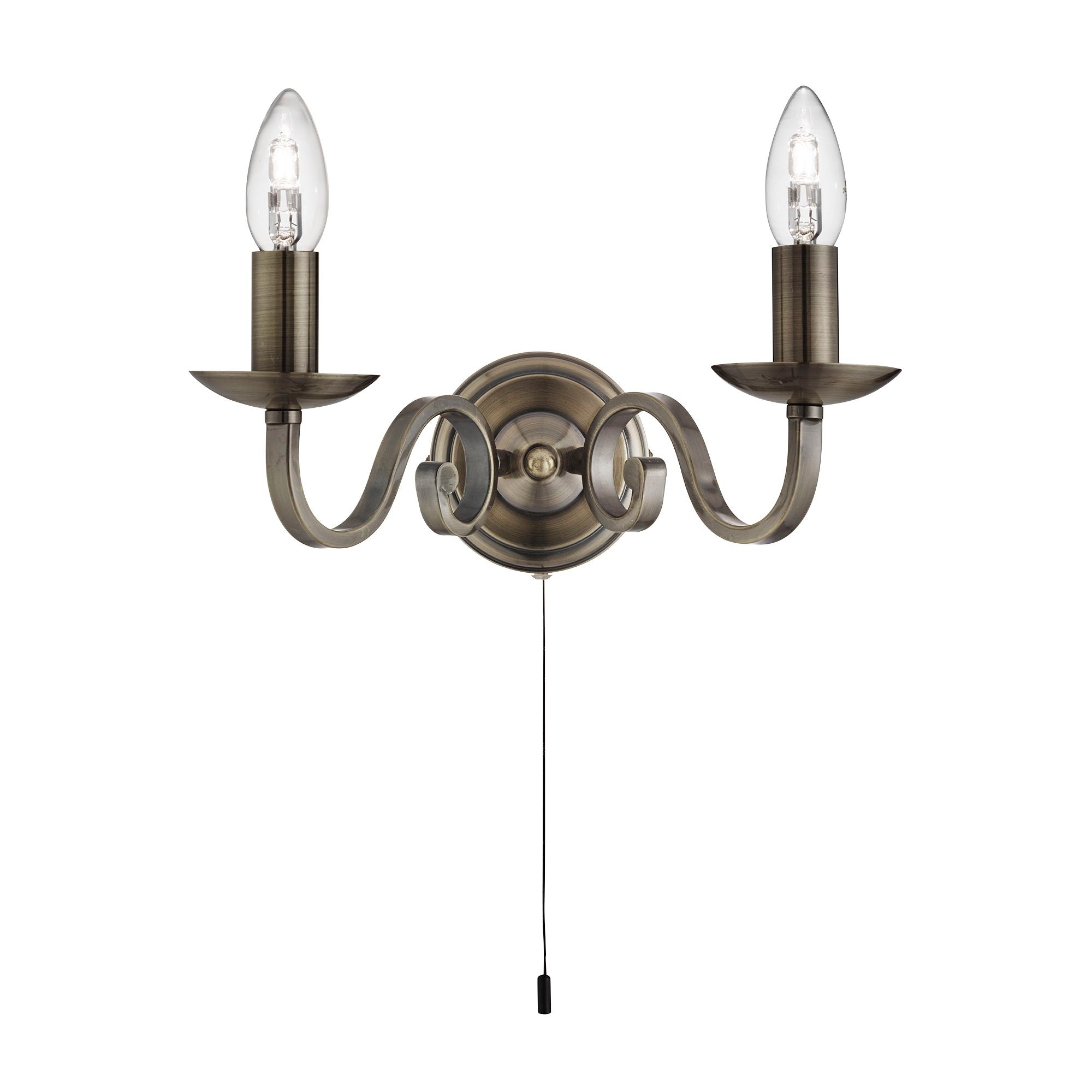 Searchlight Rankin Antique Brass 2 Light Wall Bracket With Candle Style Sconces