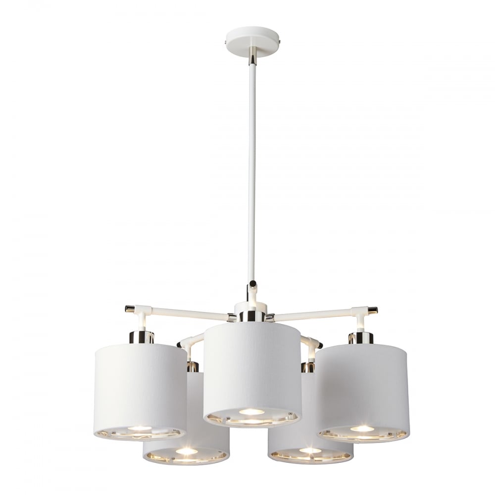 Elstead Balance 5 Light Chandelier - White & Polished Nickel