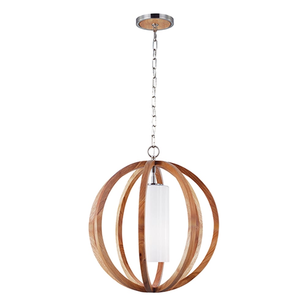 Feiss Allier Small Pendant - Light Wood & Brushed Steel
