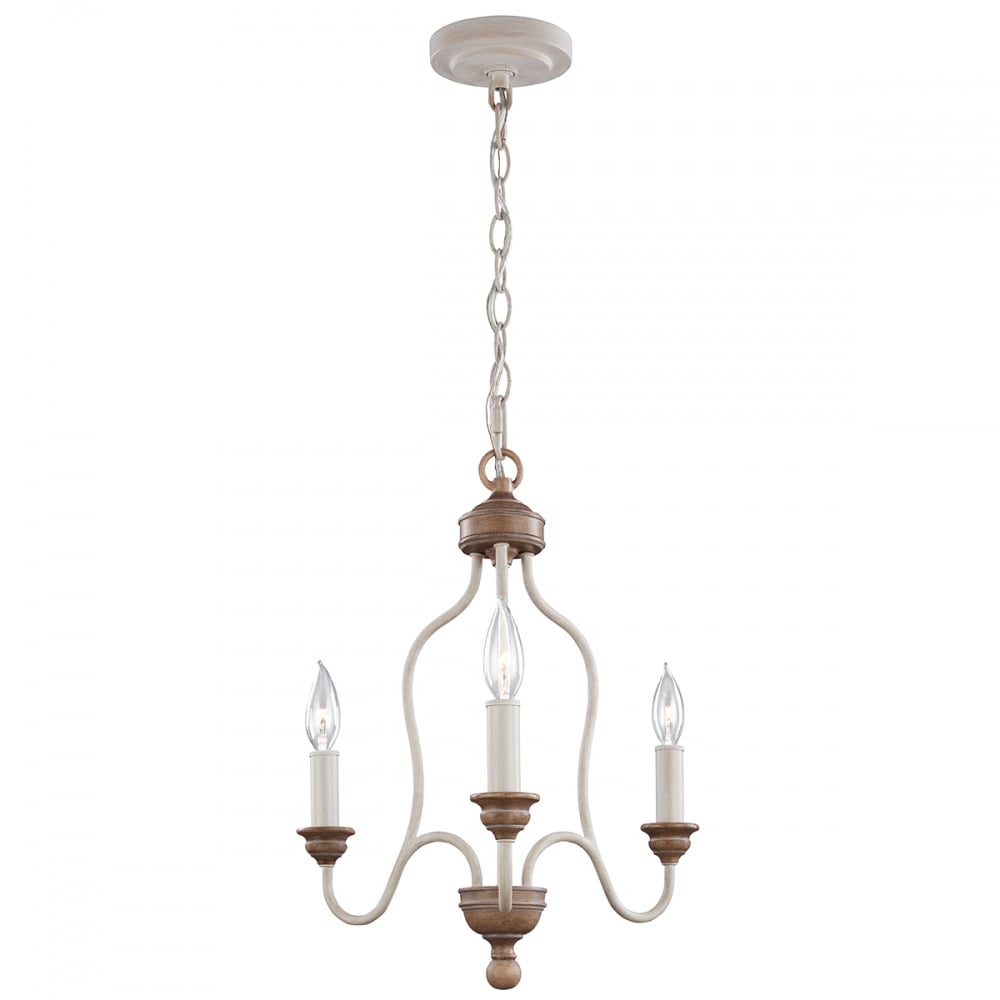 Feiss Hartsville 3 Light Chandelier - Chalk Washed & Beachwood