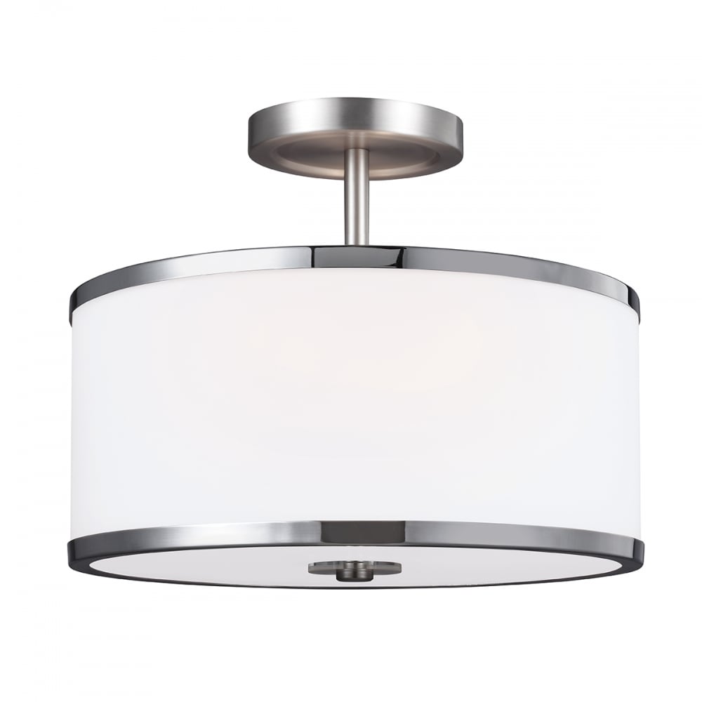 Feiss Prospect Park 2 Light Semi-Flush - Satin Nickel & Chrome
