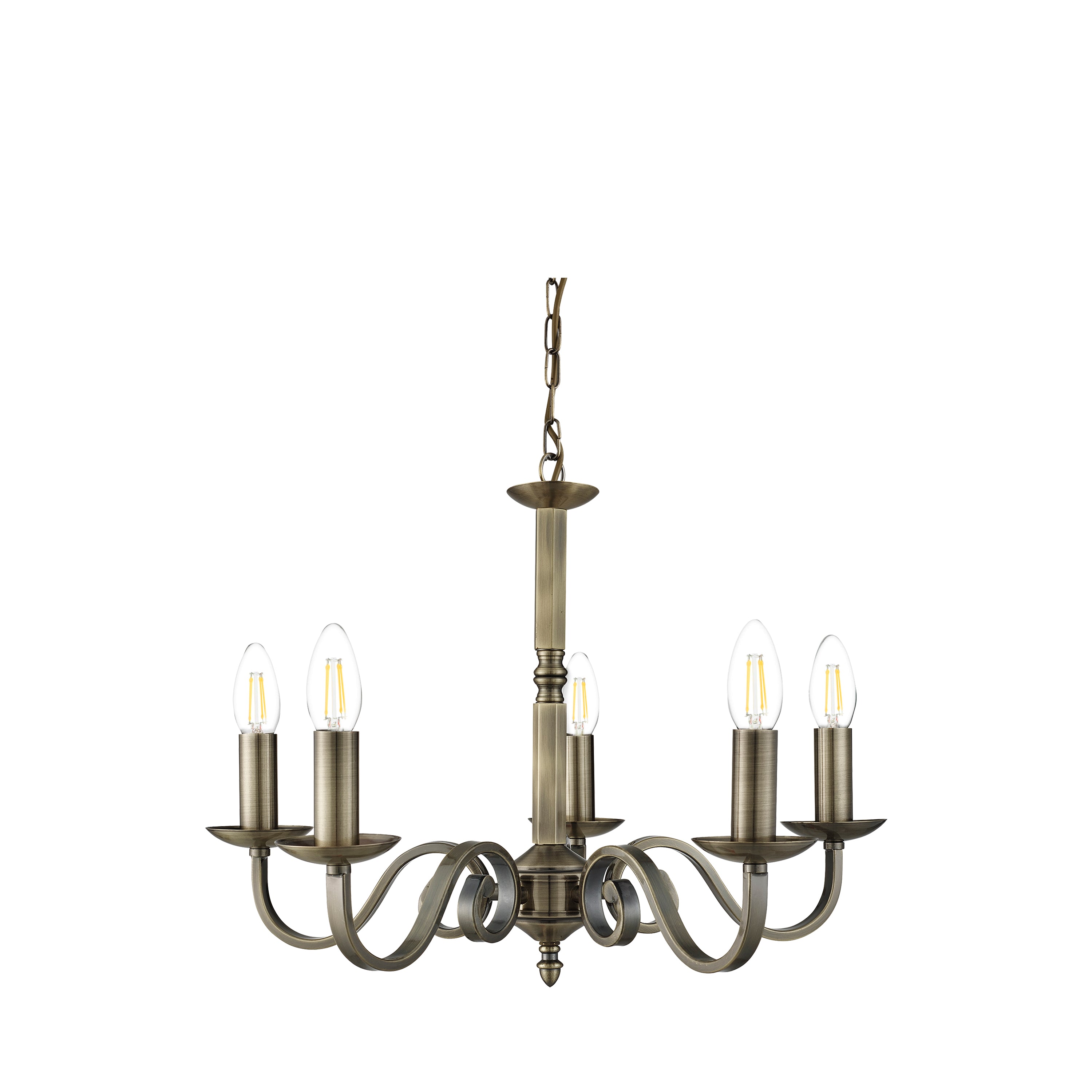 Searchlight Rankin Antique Brass 5 Light Ceiling Fitting With Candle Style Sconces