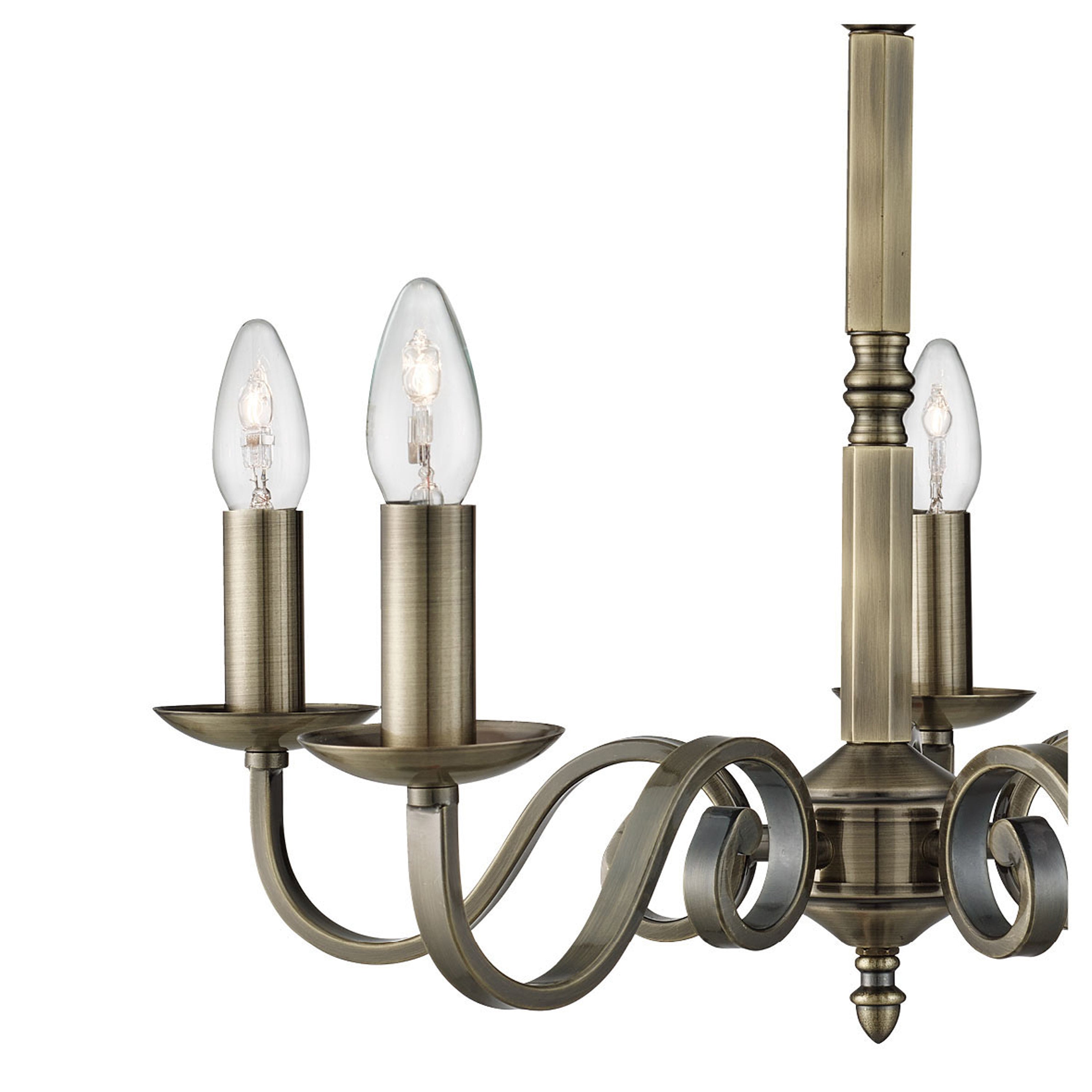 Searchlight Rankin Antique Brass 5 Light Ceiling Fitting With Candle Style Sconces