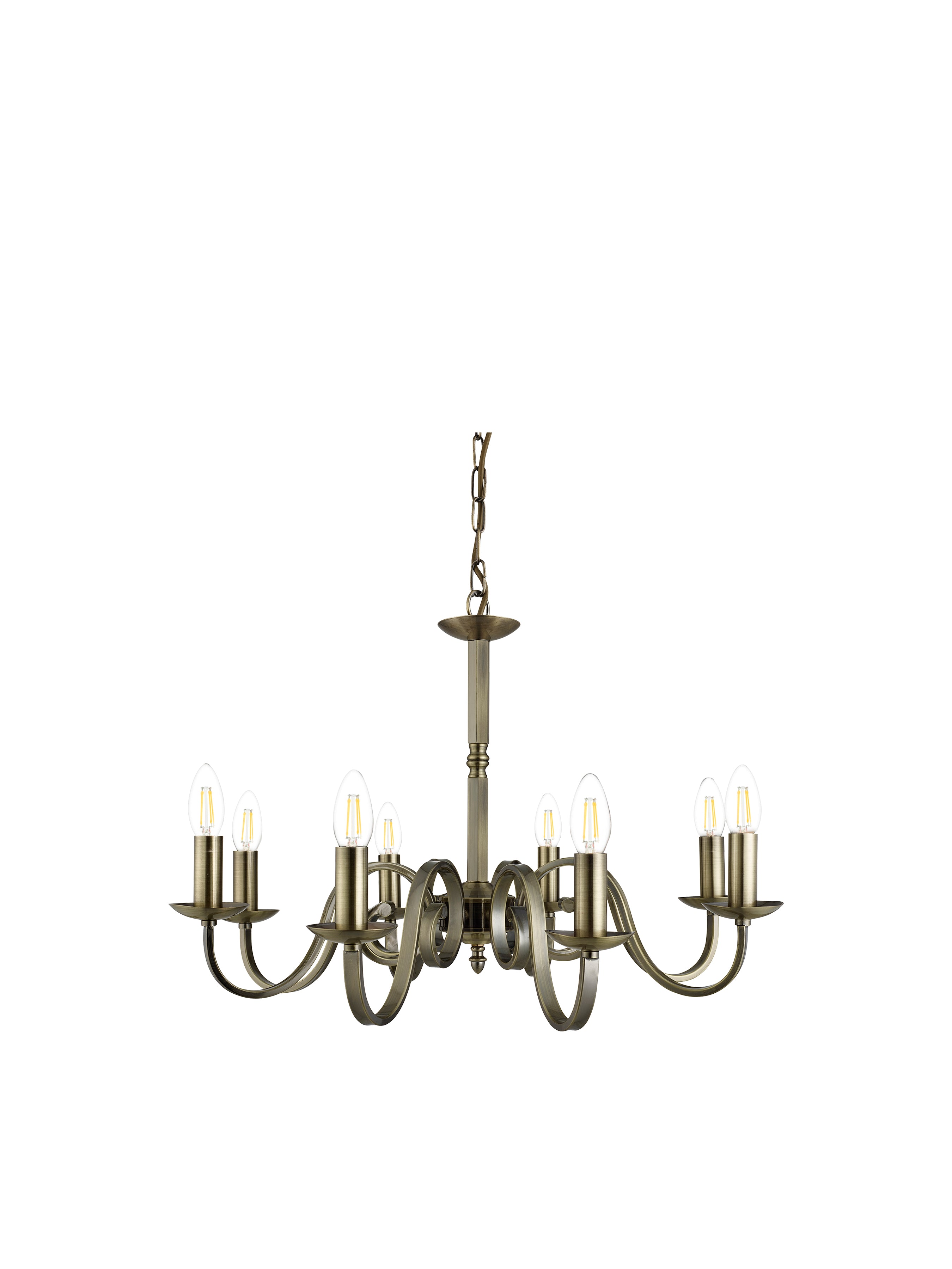 Searchlight Rankin 8 Light Ceiling Fitting With Candle Style Sconces - Antique Brass