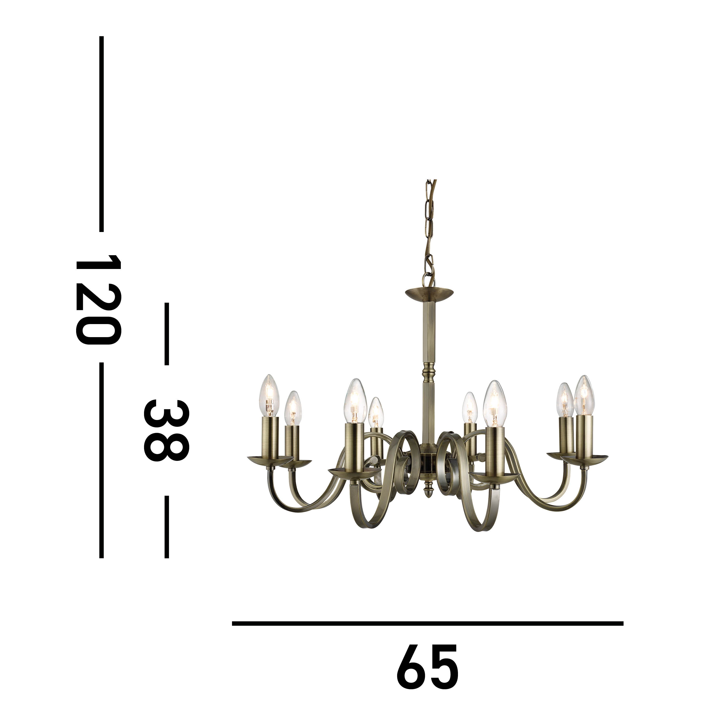 Searchlight Rankin 8 Light Ceiling Fitting With Candle Style Sconces - Antique Brass