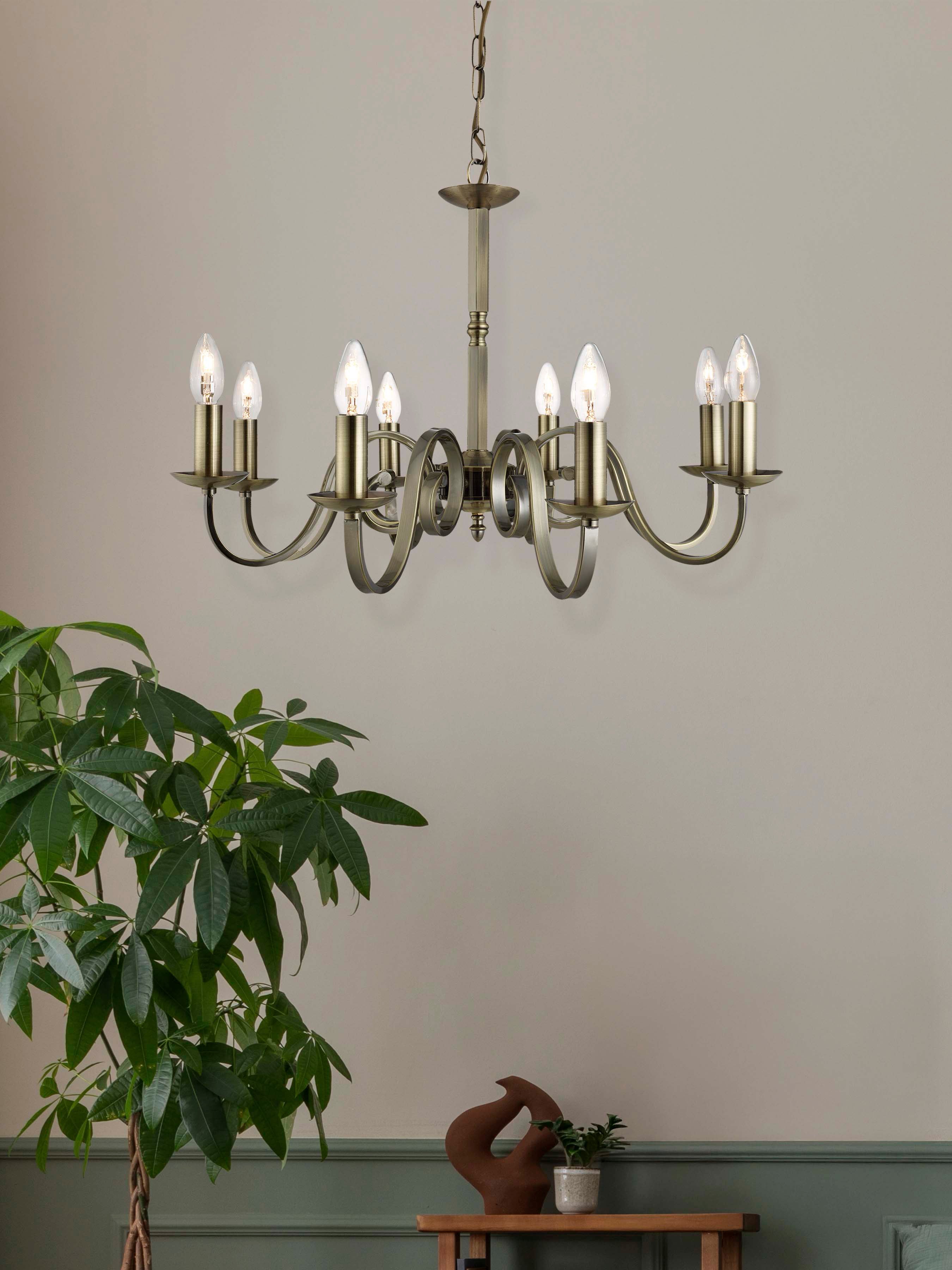 Searchlight Rankin 8 Light Ceiling Fitting With Candle Style Sconces - Antique Brass