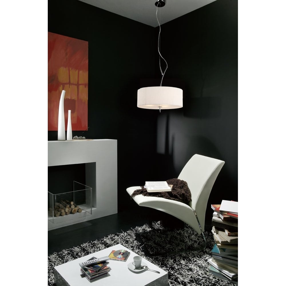 Mantra Eve 3 Light Pendant in Polished Chrome with White Round Shade