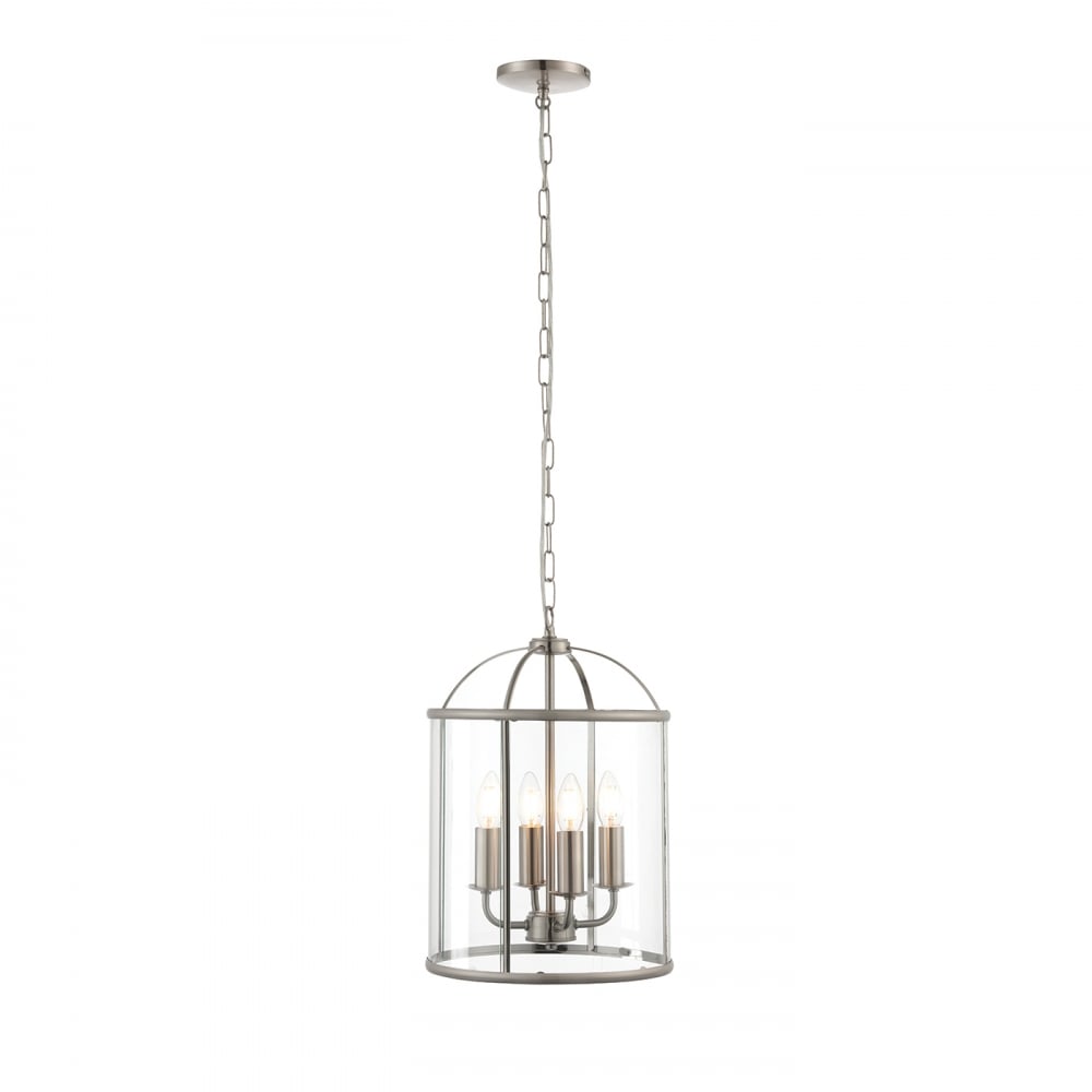 Endon Lambeth 4 Light Pendant - Satin Nickel Plate & Clear Glass