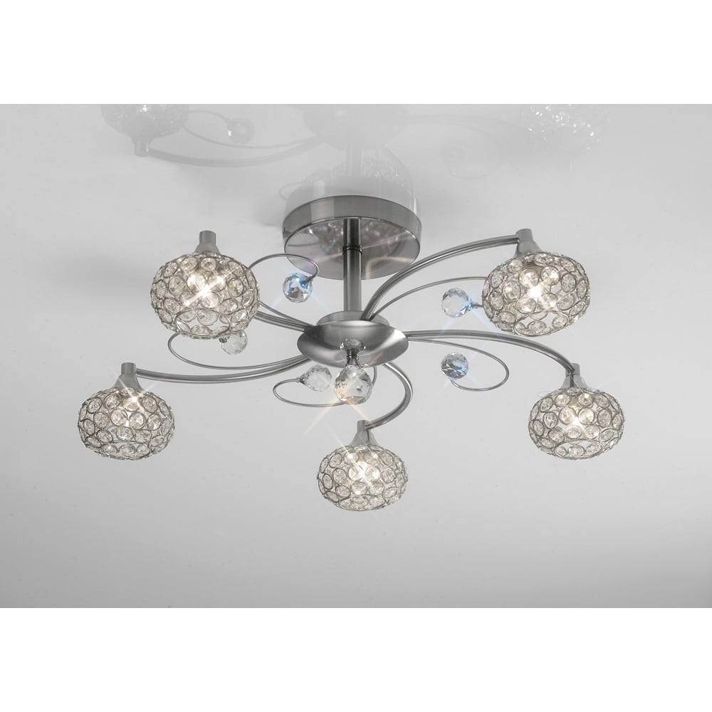 Diyas IL30935 Cara Semi Ceiling 5 Light Satin Nickel/Crystal
