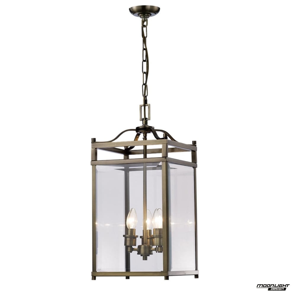 Diyas IL31112 Aston Pendant 3 Light Antique Brass/Glass