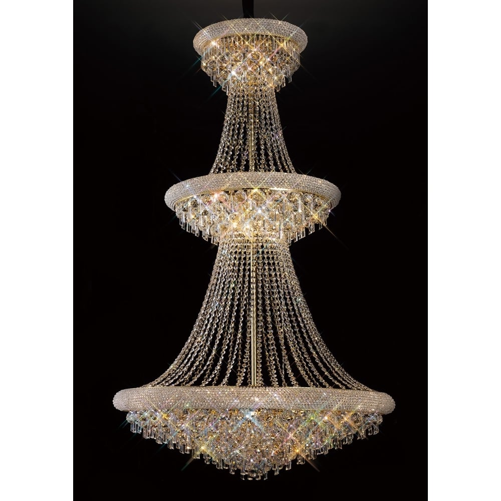 Diyas Alexandra 3 Tier 37 Light Pendant - French Gold & Crystal