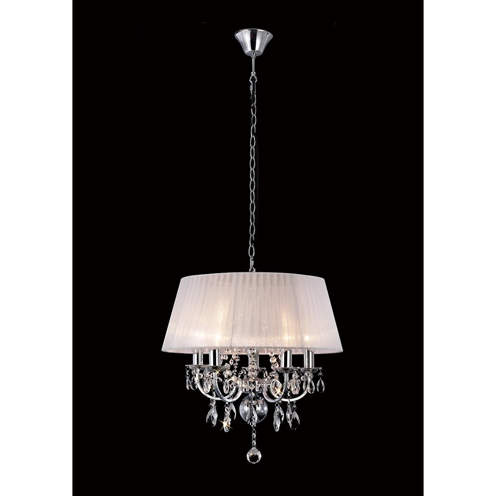 Diyas IL30046 Olivia Pendant With White Shade 5 Light Polished Chrome/Crystal